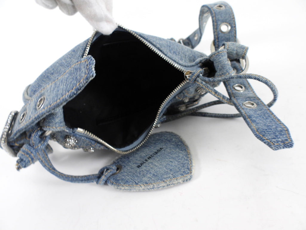 Balenciaga Blue Denim Le Cagole Crystal Strass XS Shoulder Bag