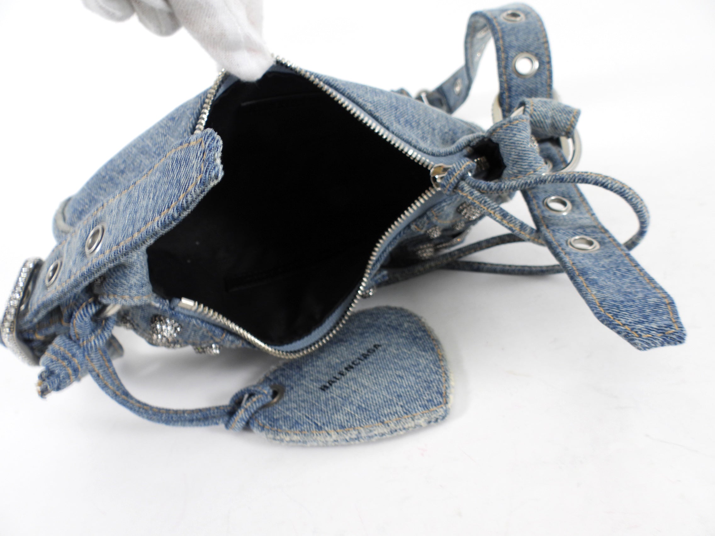 Balenciaga Blue Denim Le Cagole Crystal Strass XS Shoulder Bag
