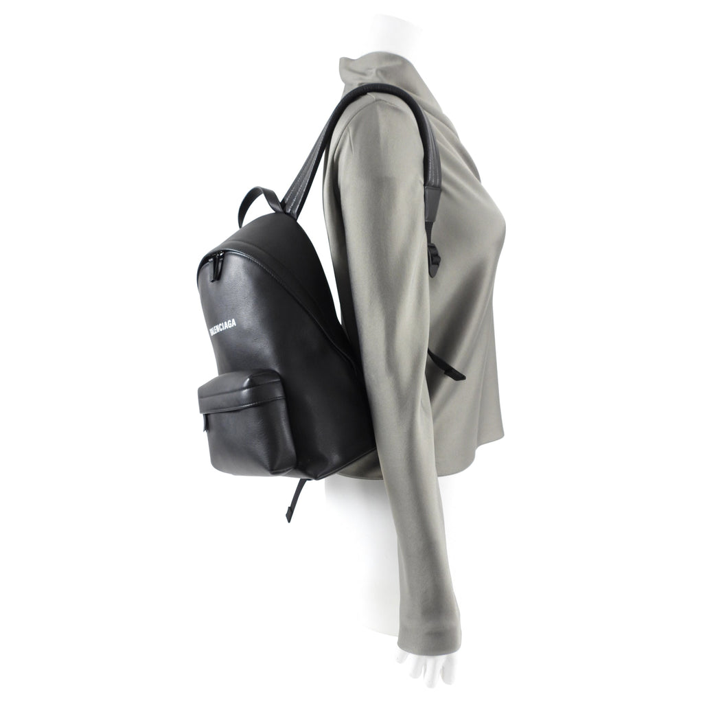 Balenciaga Everyday Black Logo Leather Small Backpack