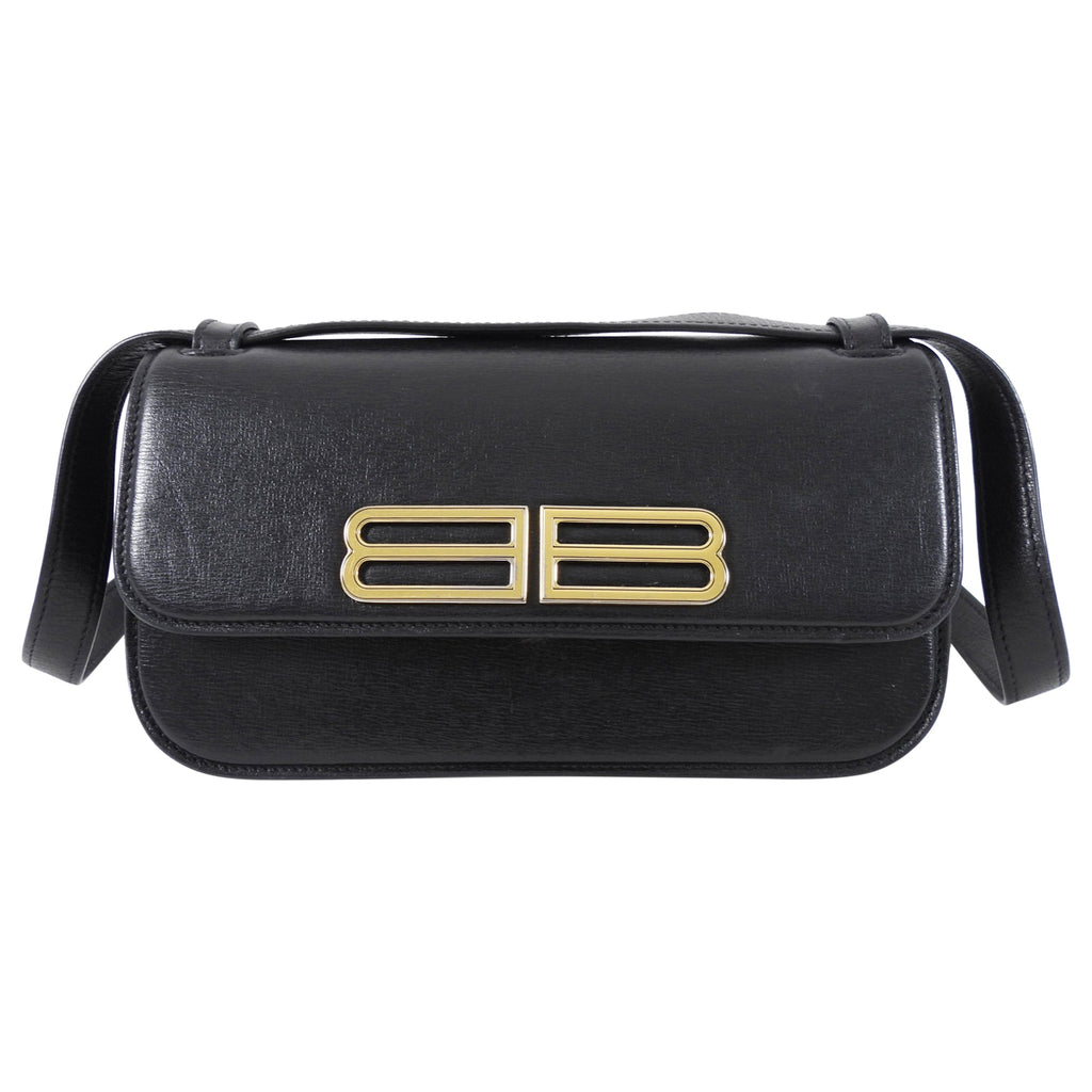 Balenciaga Black Leather Gossip BB Logo Shoulder Bag