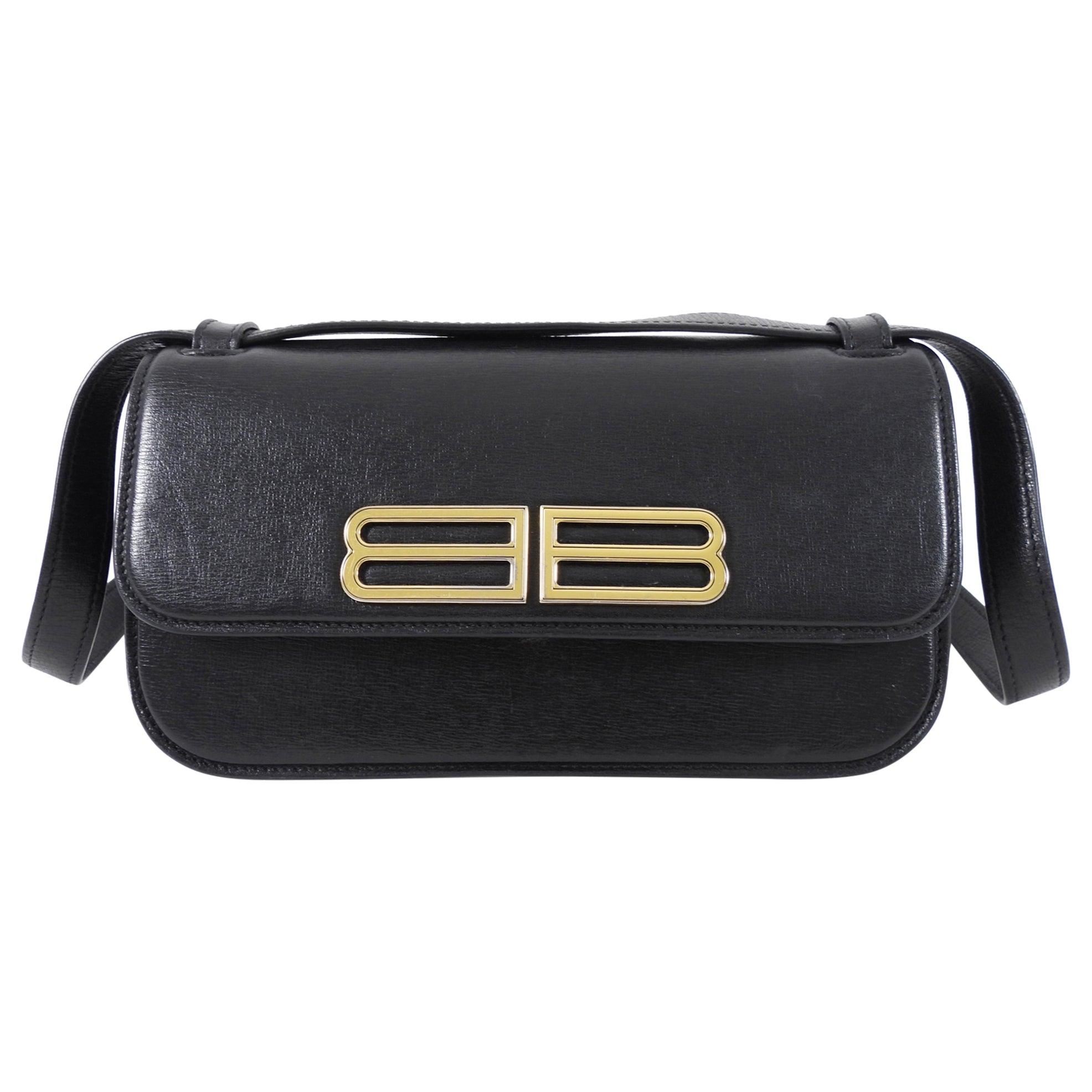 Balenciaga Black Leather Gossip BB Logo Shoulder Bag