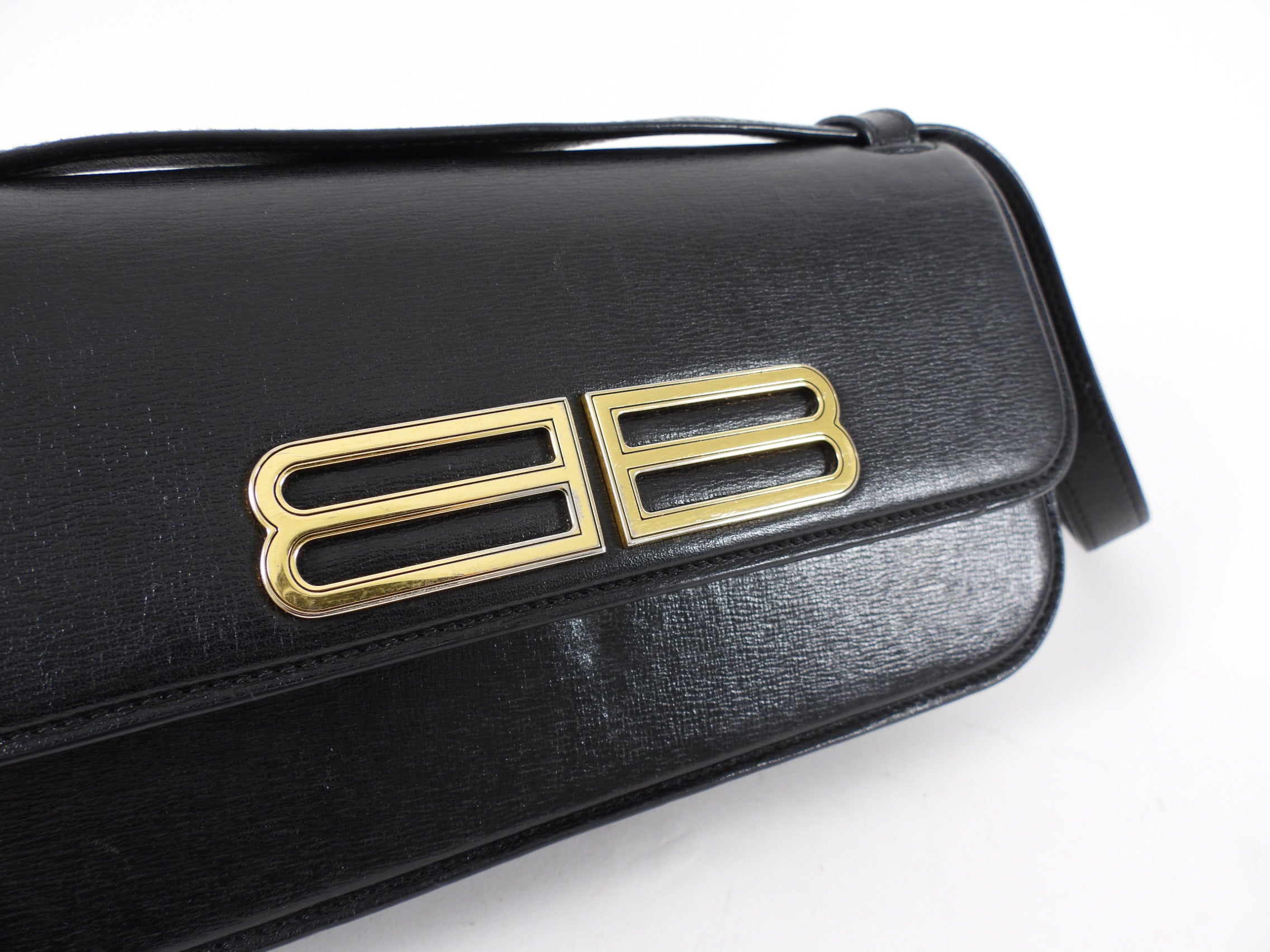 Balenciaga Black Leather Gossip BB Logo Shoulder Bag