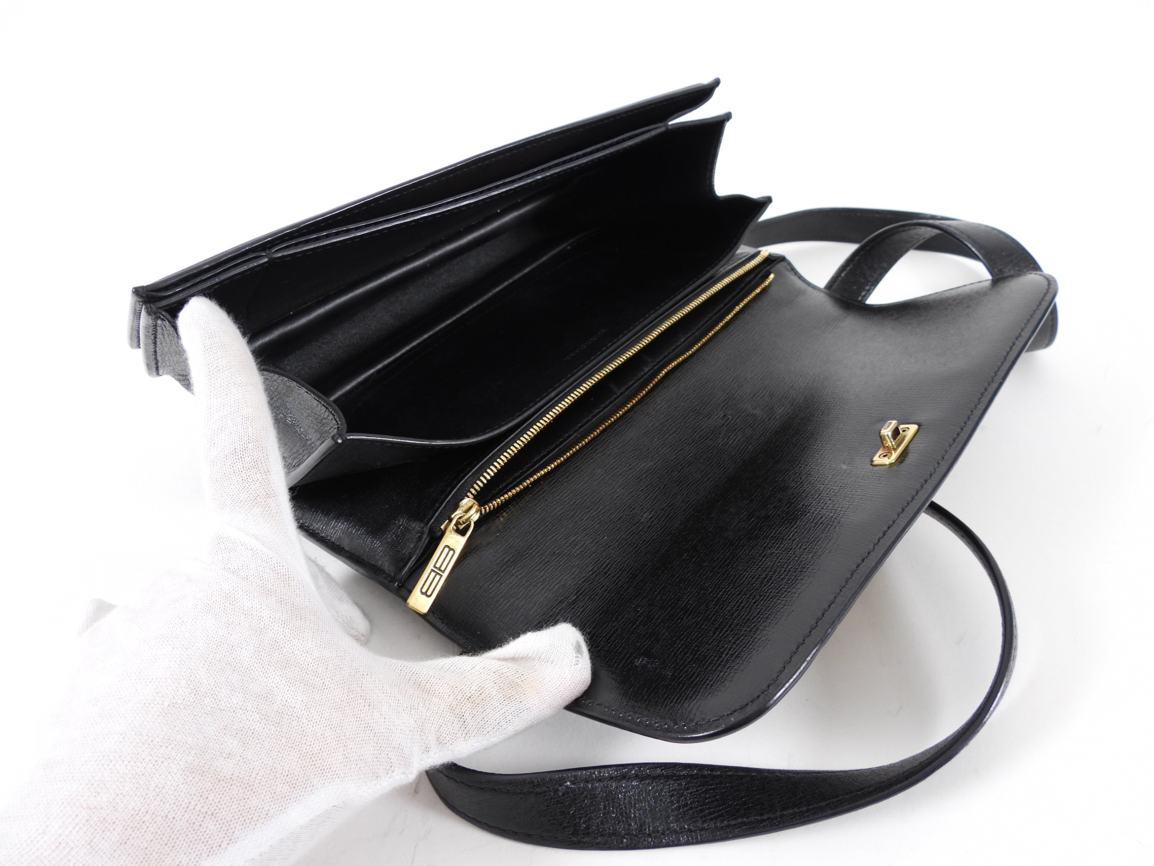 Balenciaga Black Leather Gossip BB Logo Shoulder Bag