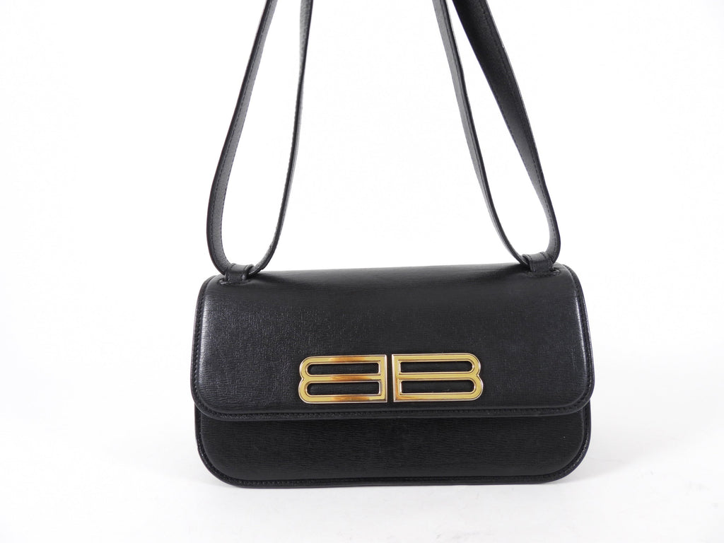 Balenciaga Black Leather Gossip BB Logo Shoulder Bag