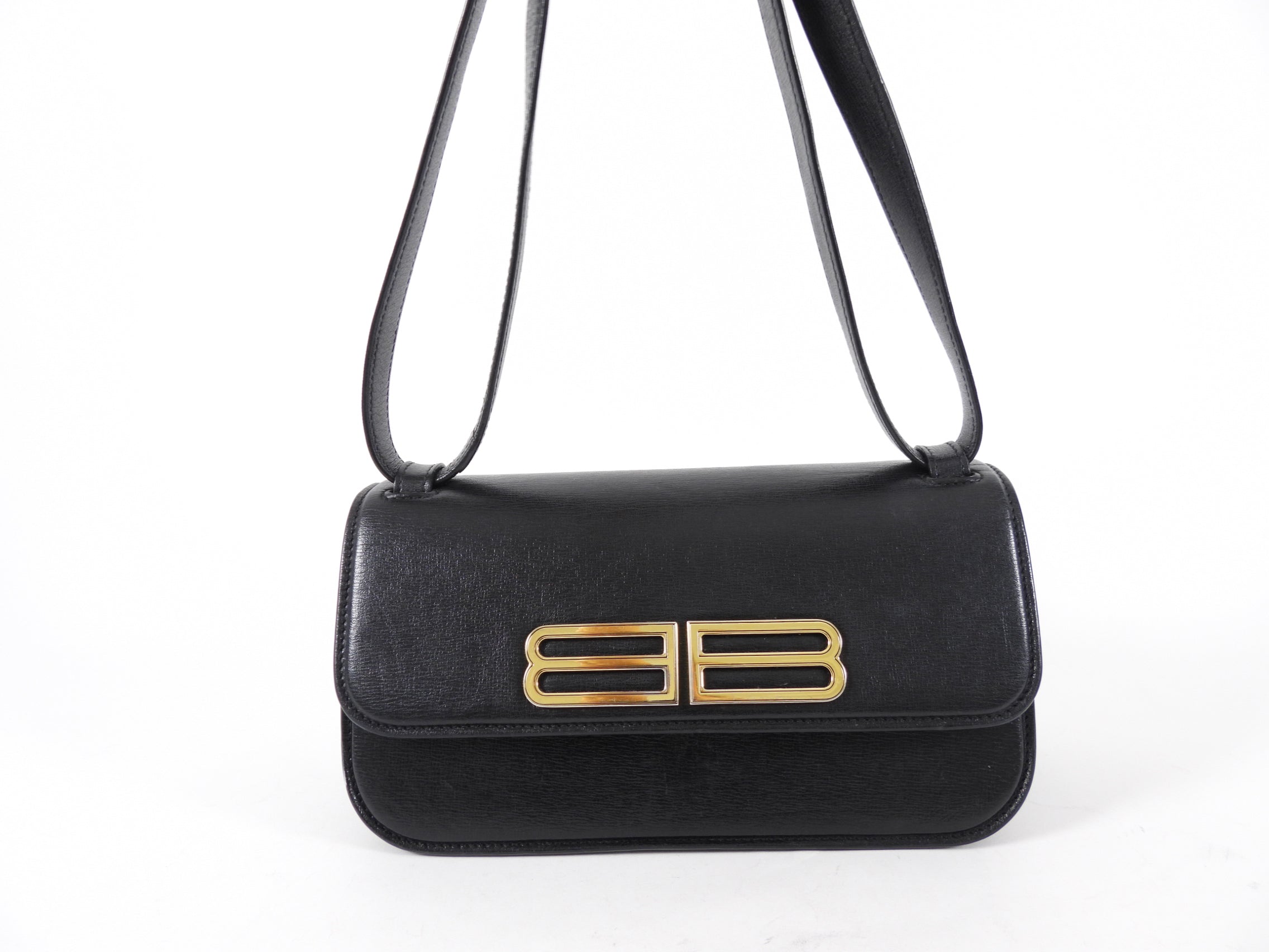 Balenciaga Black Leather Gossip BB Logo Shoulder Bag