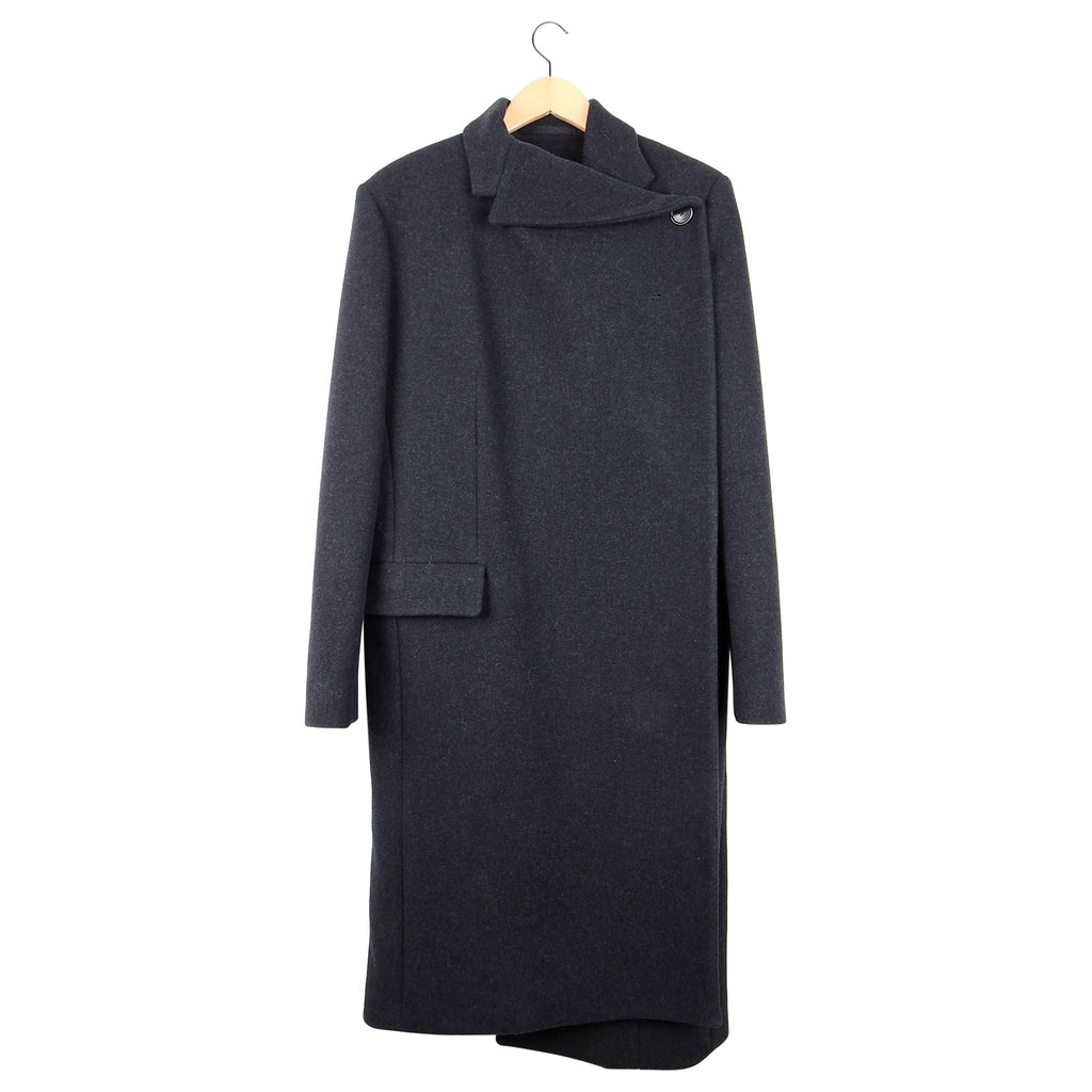 Balenciaga Fall 2017 Charcoal Grey Wool Long Asymmetrical Coat - FR38 / 6