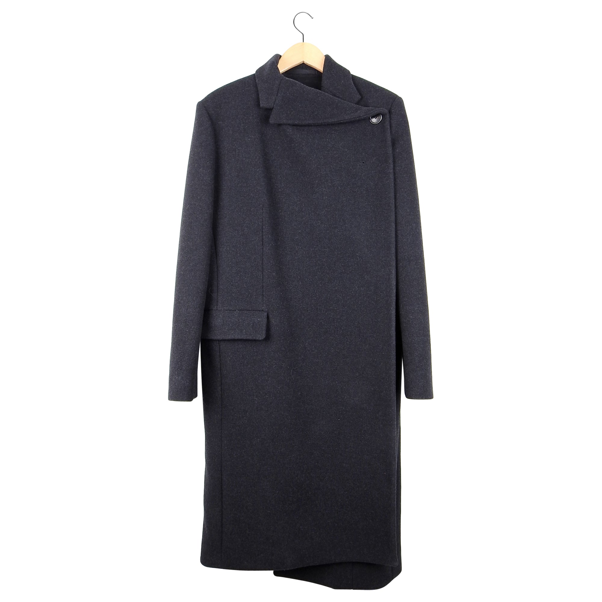 Balenciaga Fall 2017 Charcoal Grey Wool Long Asymmetrical Coat - FR38 / 6