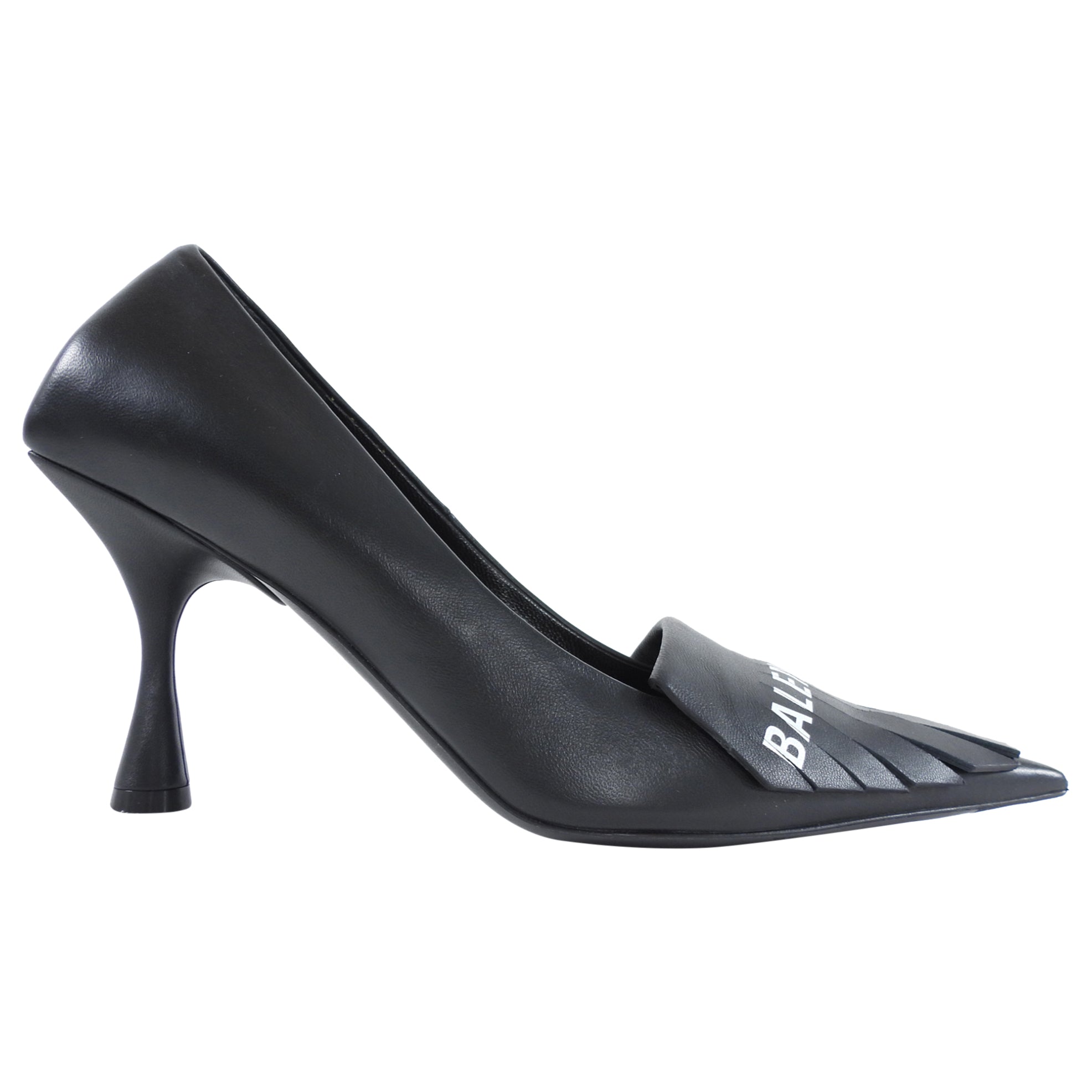 Balenciaga Black Leather Fringe Logo Knife Pump - 37