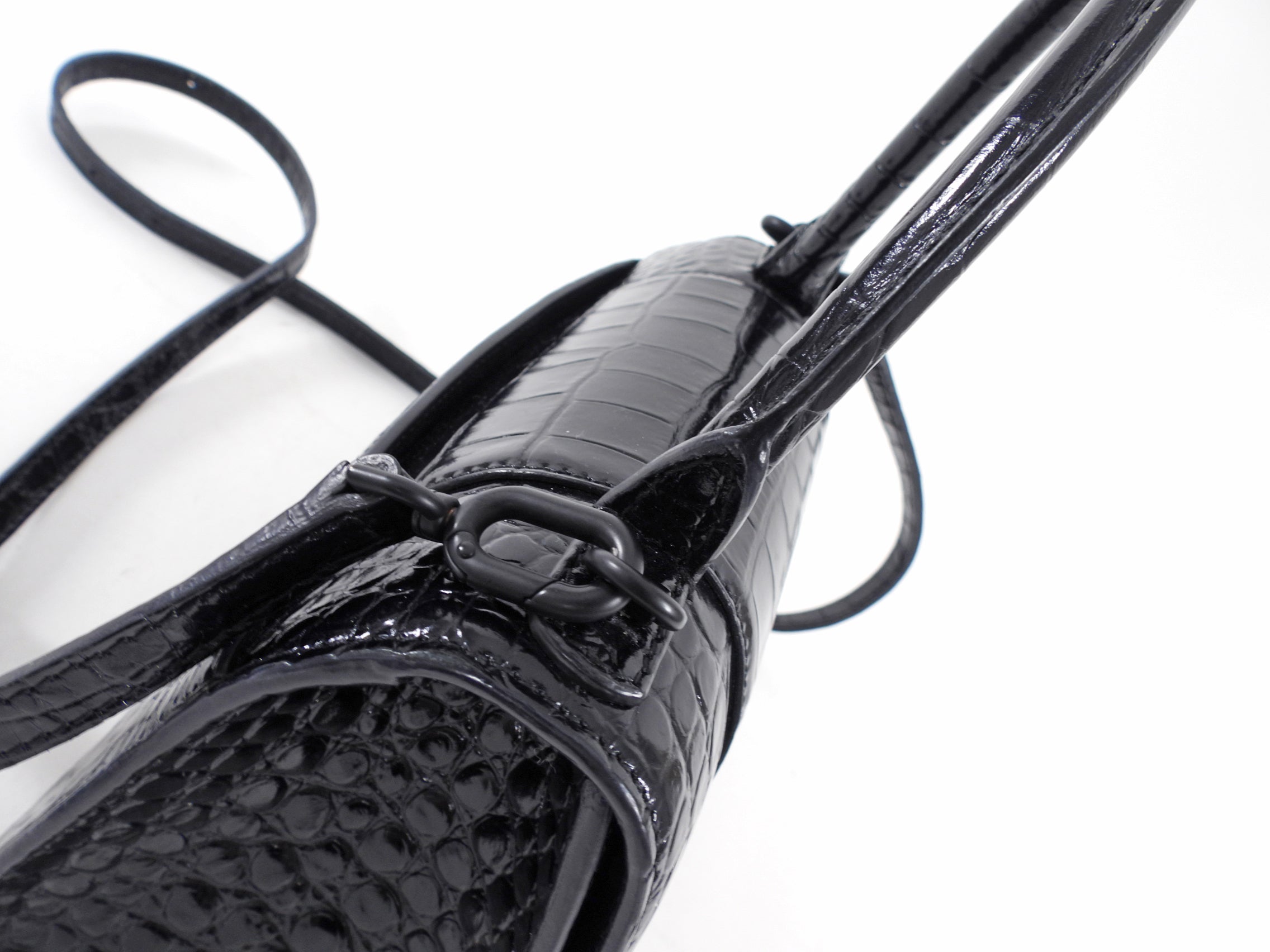 Balenciaga  All Black Croc Embossed Hourglass XS Bag
