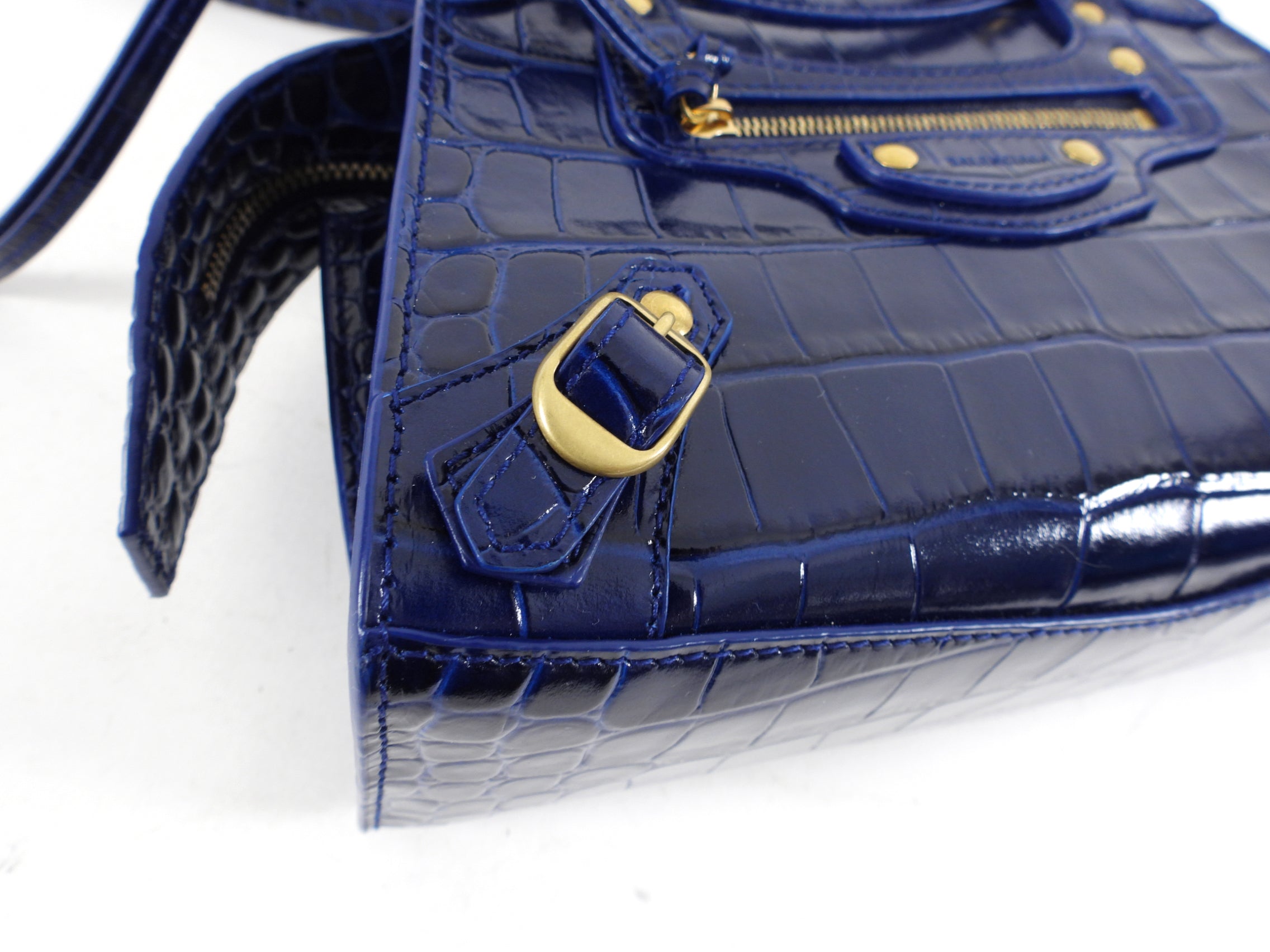 Balenciaga Navy Neo Classic Mini Bag Croc Embossed Bag