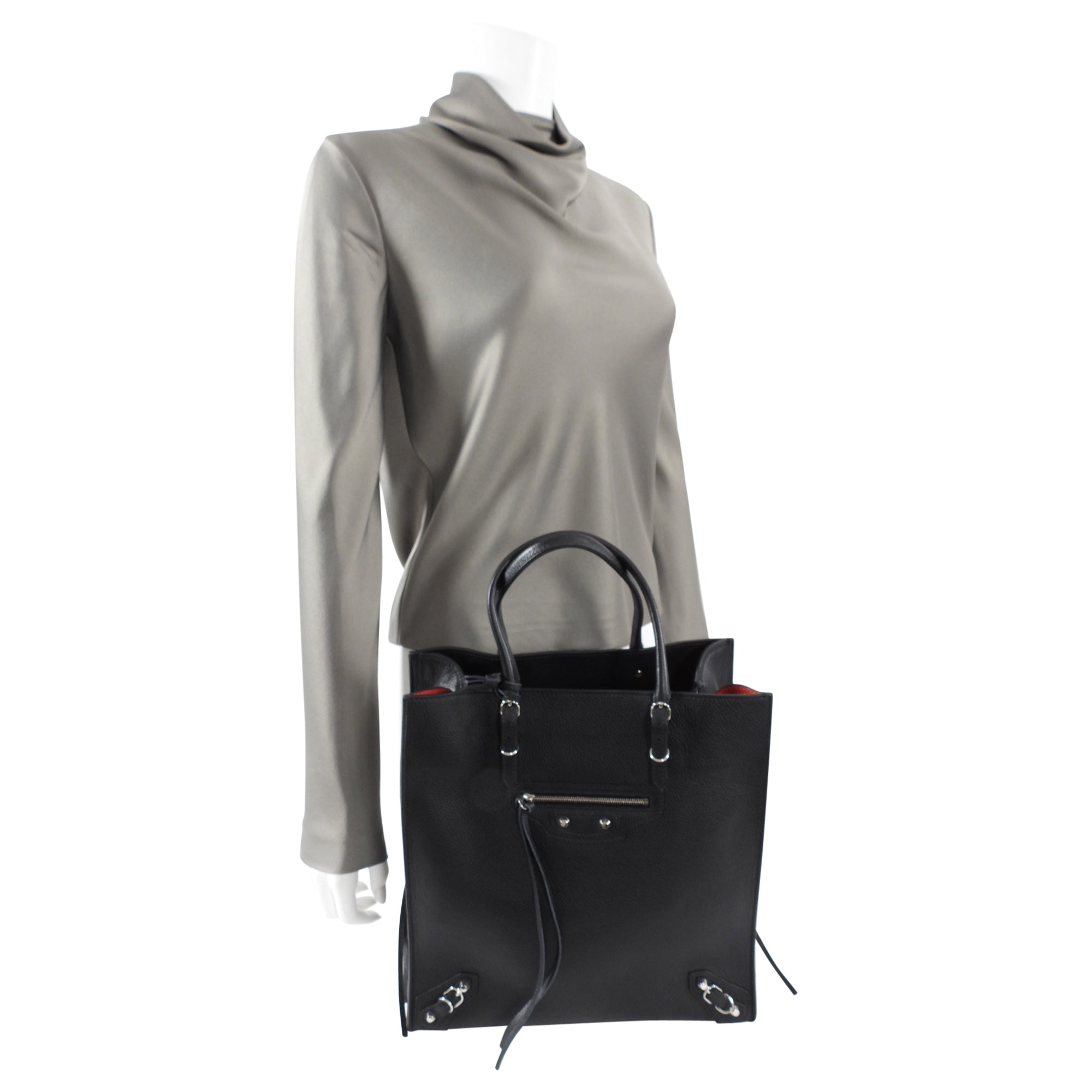 Balenciaga Black and Red Papier A5 Zip Around Tote Bag