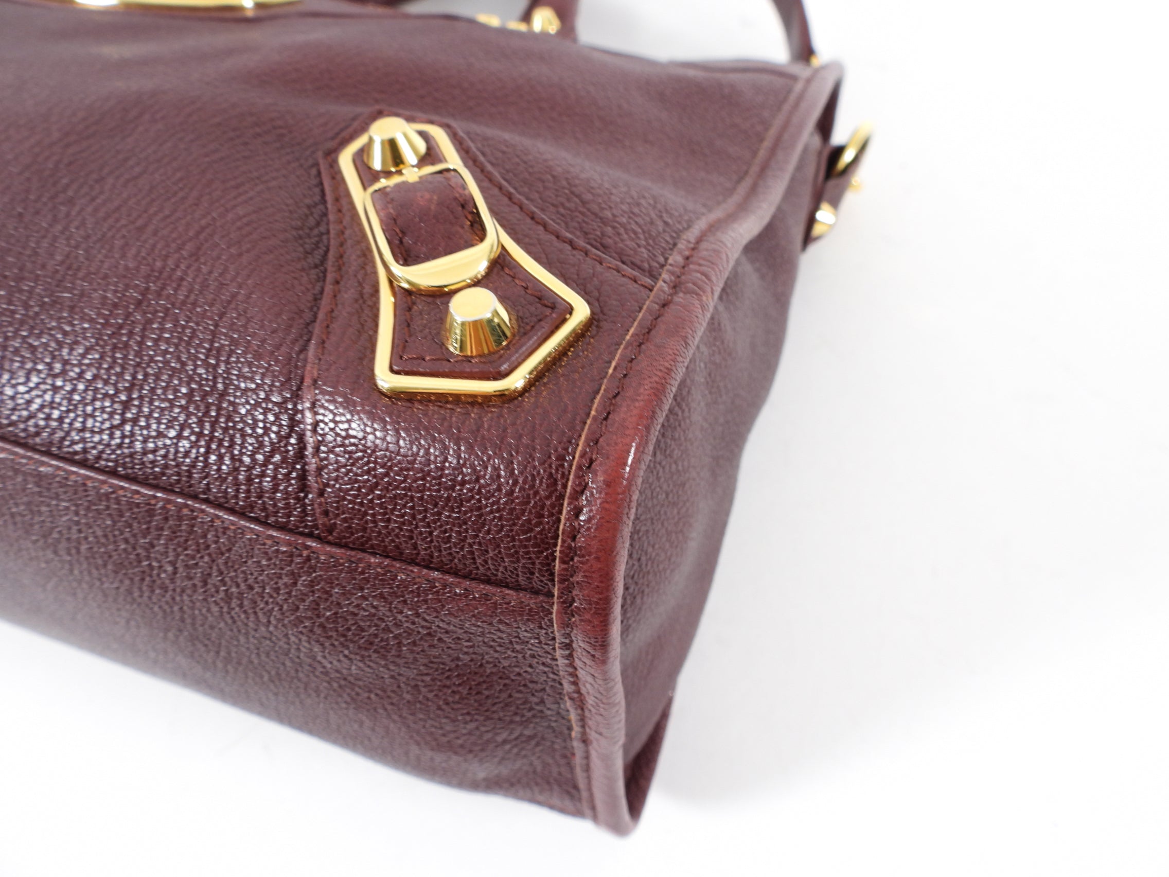 Balenciaga Burgundy Metallic Edge City Medium Bag