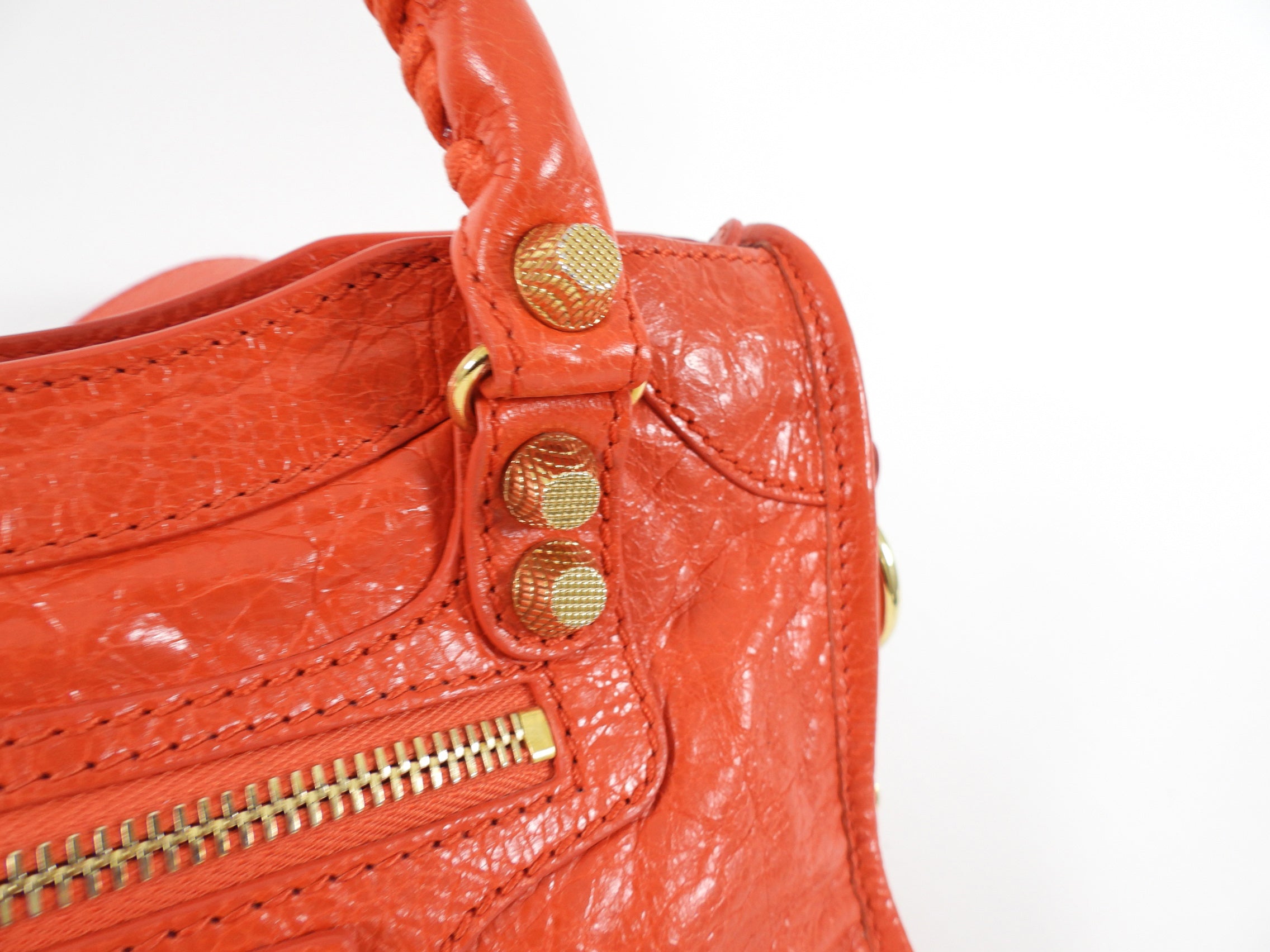 Balenciaga Tomato Red Lambskin Mini City Two Way Bag GHW