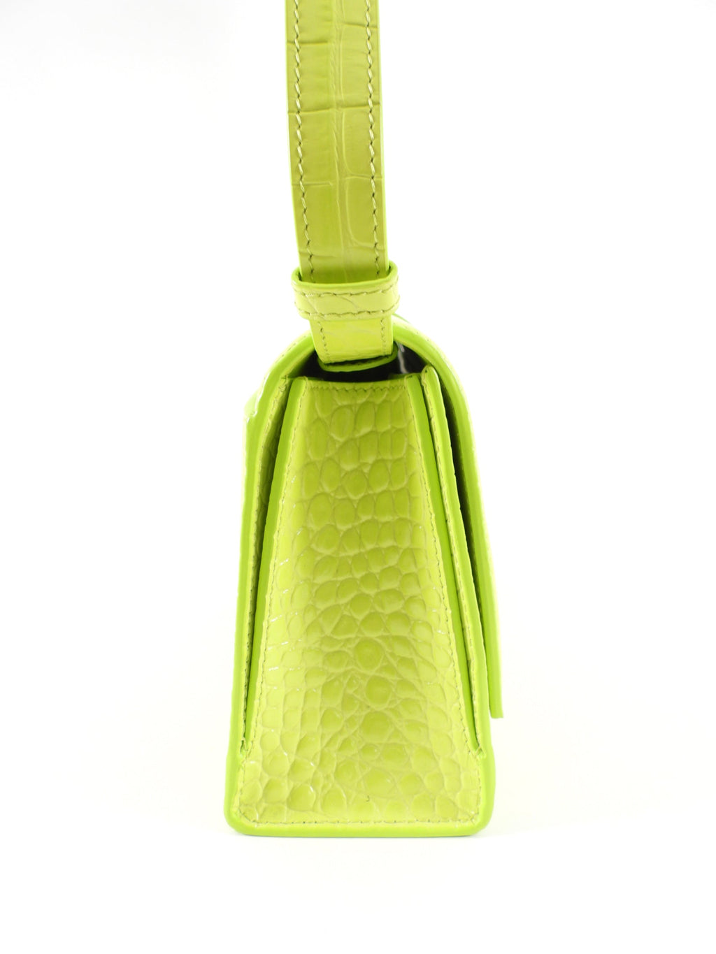 Balenciaga Neon Lime Shiny Croc Embossed Hourglass Shoulder Bag