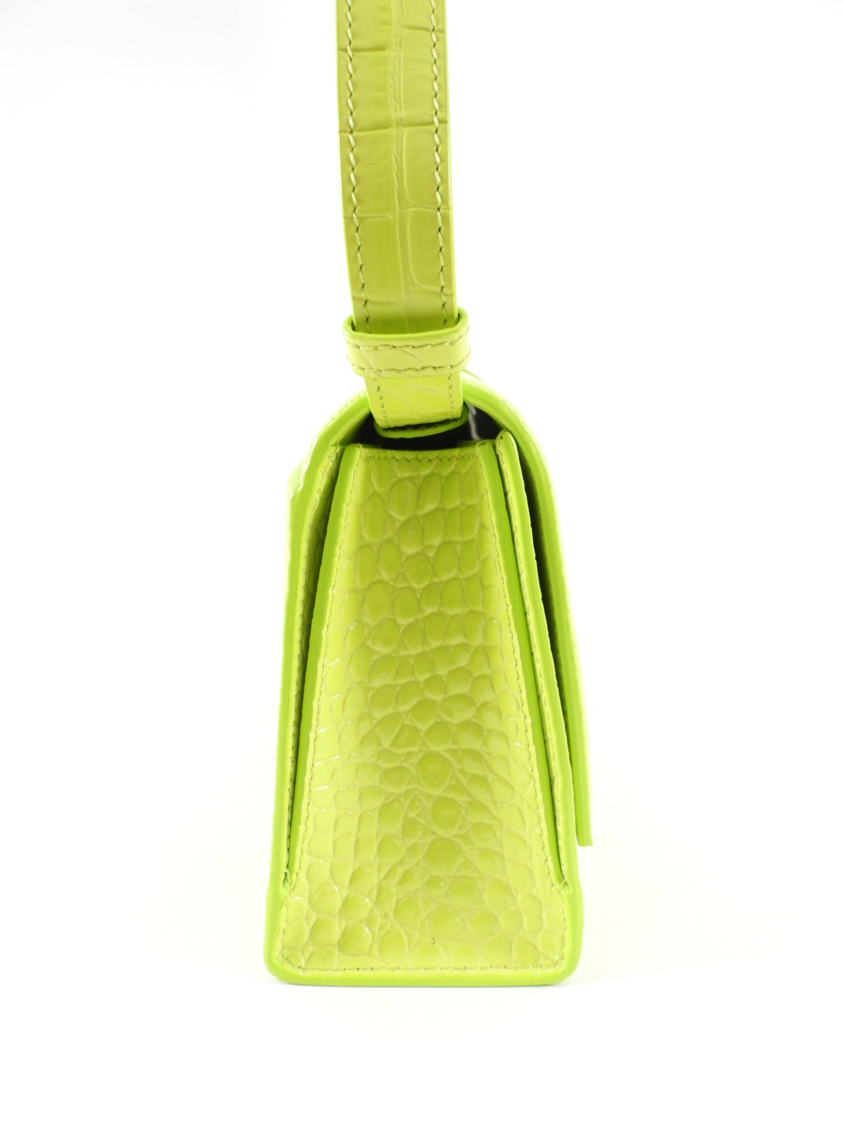 Balenciaga Neon Lime Shiny Croc Embossed Hourglass Shoulder Bag