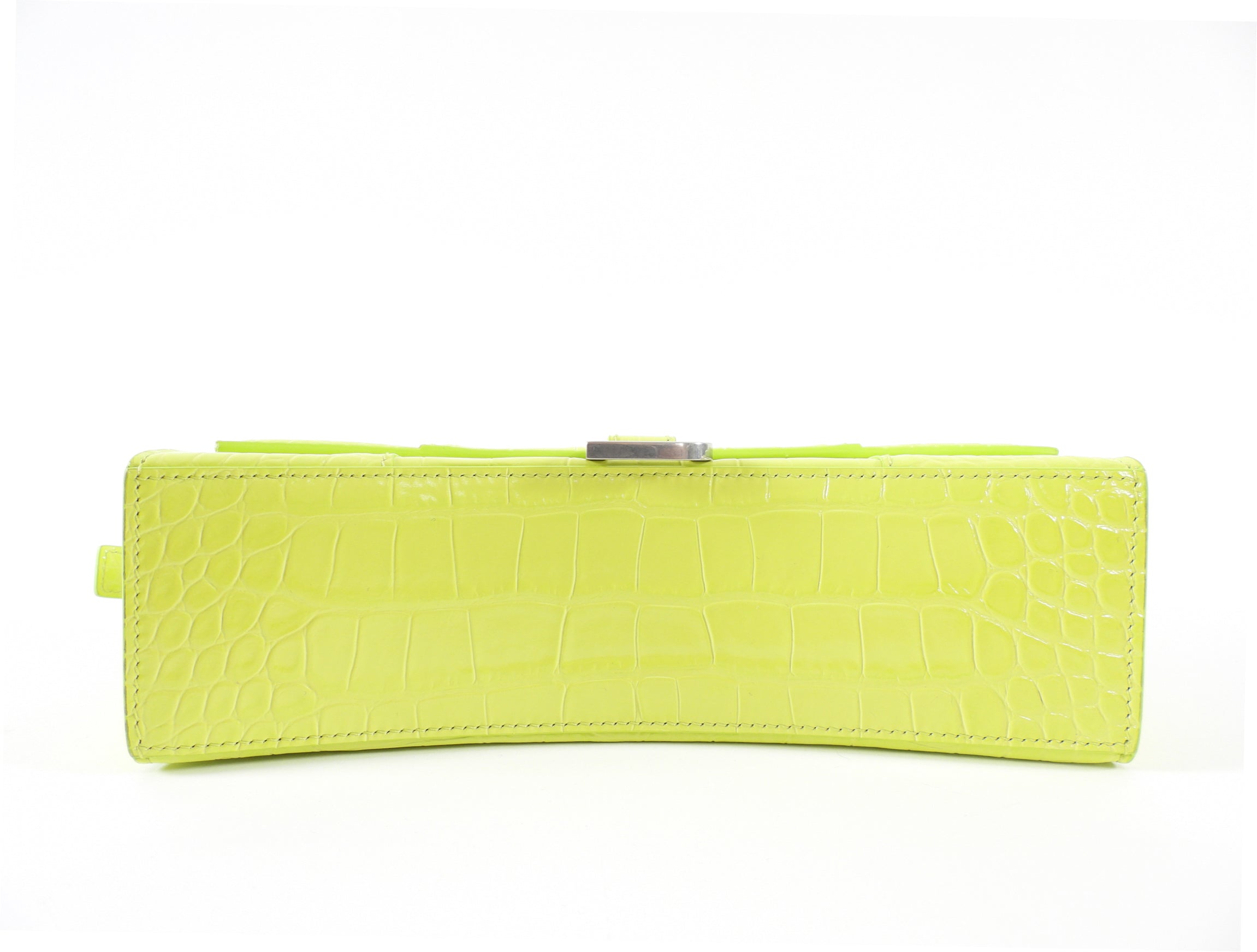 Balenciaga Neon Lime Shiny Croc Embossed Hourglass Shoulder Bag