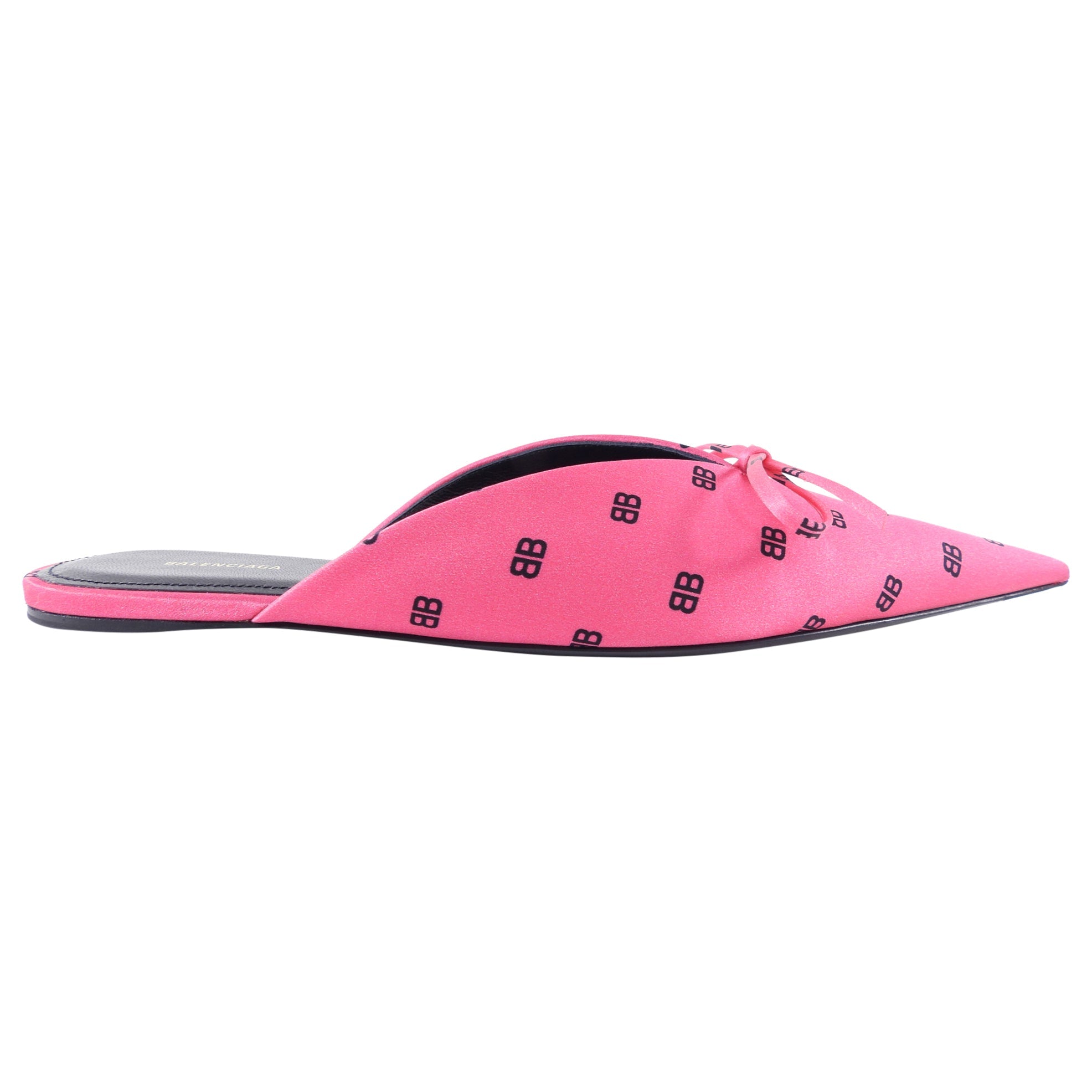 Balenciaga Pink Silk Crepe BB Logo Flat Knife Mule - 36