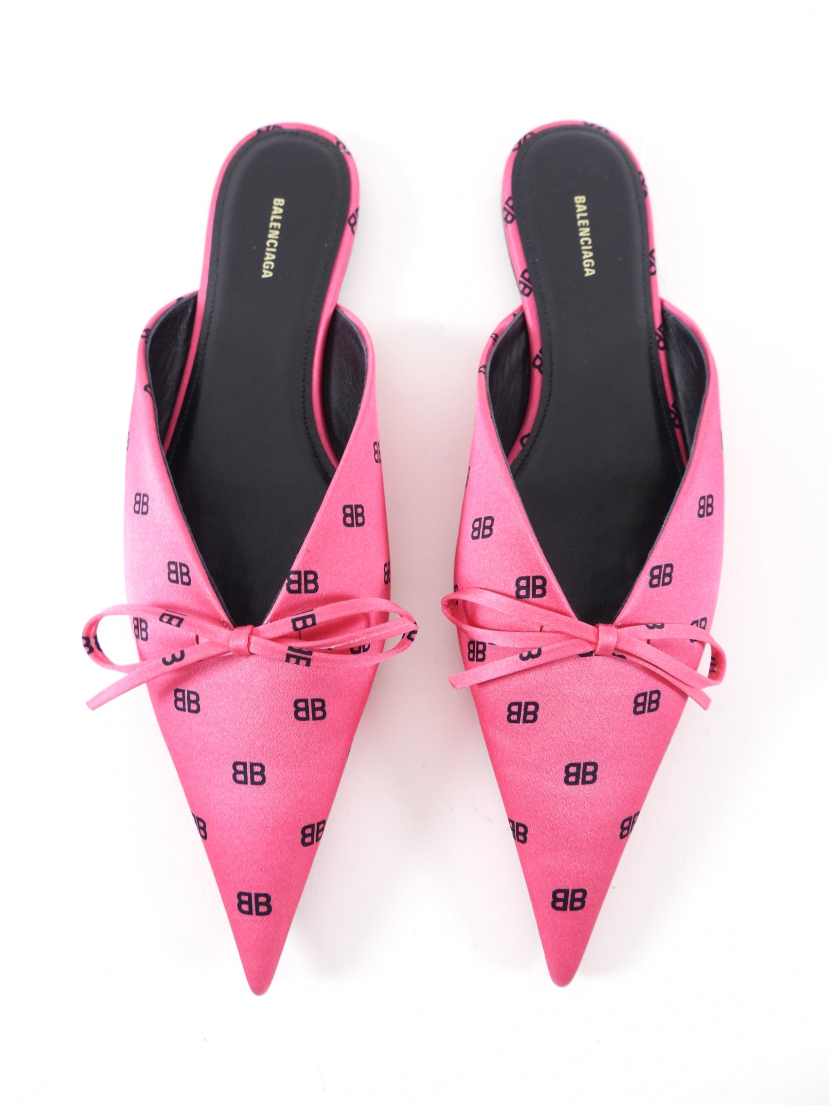 Balenciaga Pink Silk Crepe BB Logo Flat Knife Mule - 36