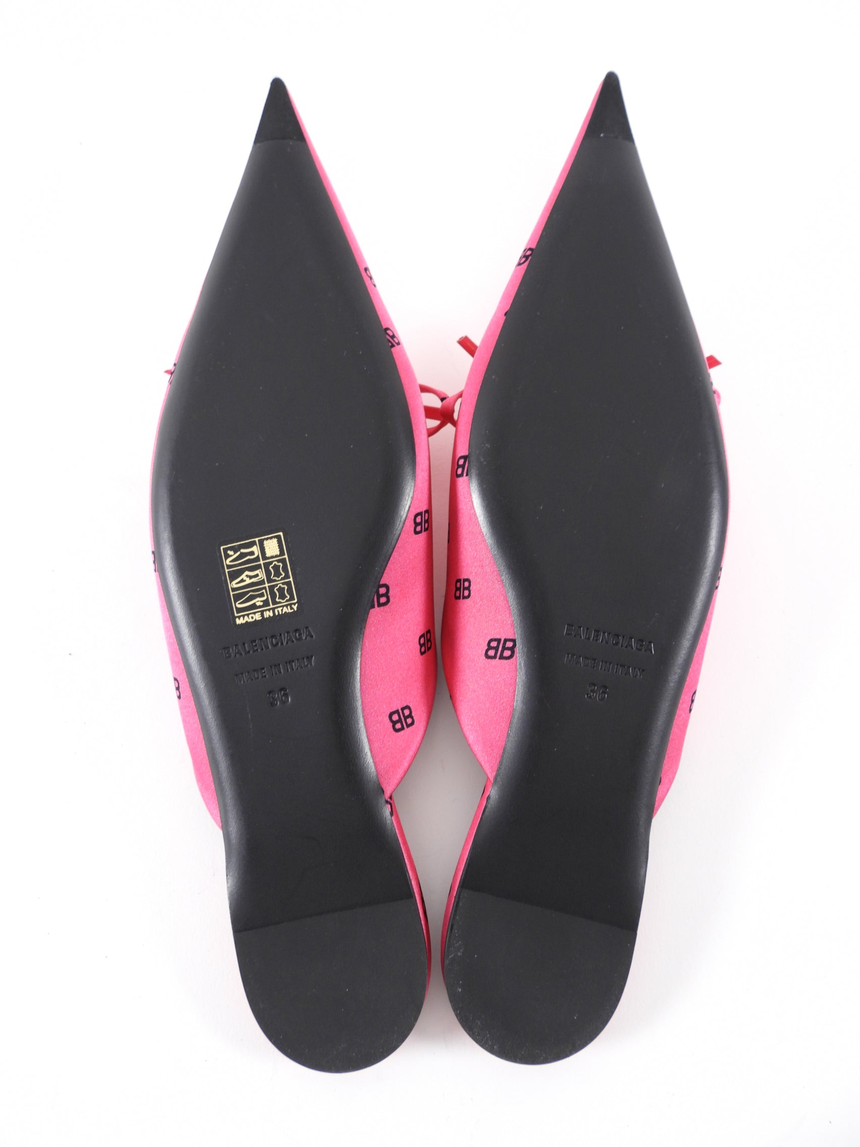 Balenciaga Pink Silk Crepe BB Logo Flat Knife Mule - 36