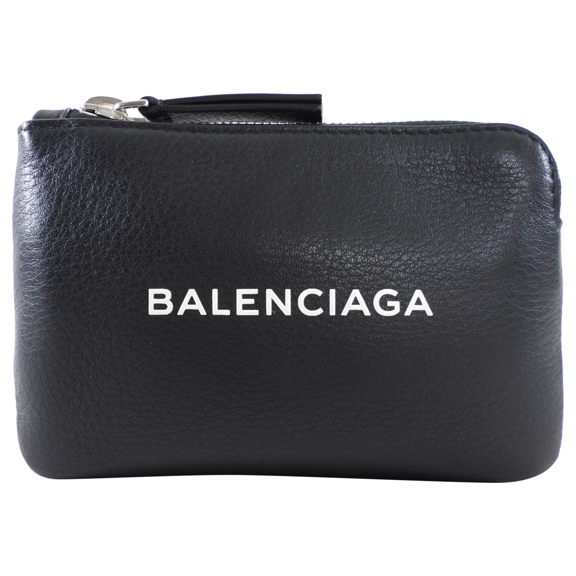 Balenciaga Black and White Logo Everyday Zip Pouch