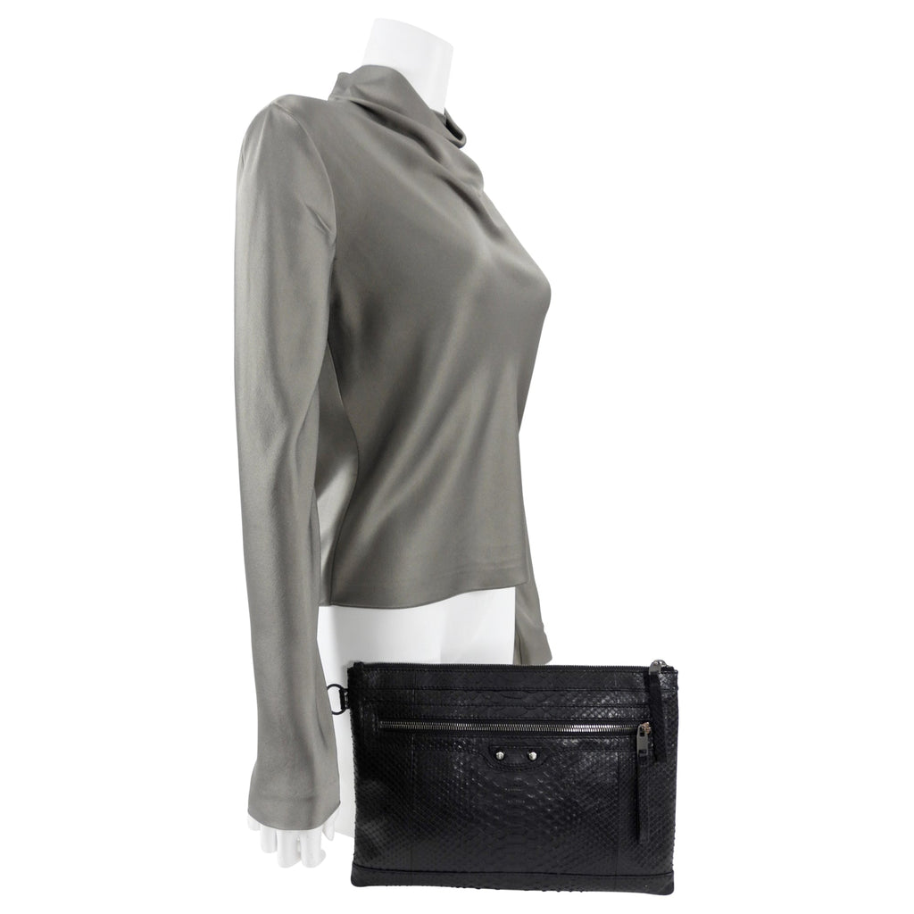 Balenciaga Black Python Arena Classic Clutch Bag
