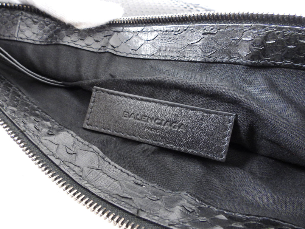 Balenciaga Black Python Arena Classic Clutch Bag