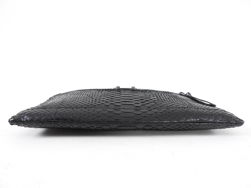 Balenciaga Black Python Arena Classic Clutch Bag
