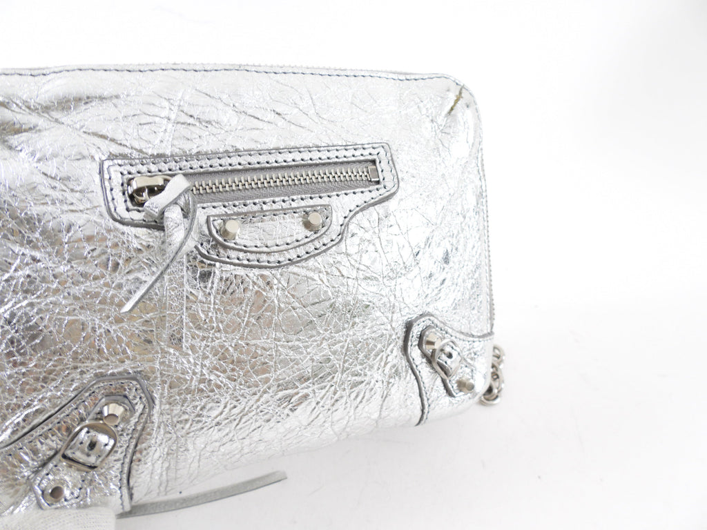 Balenciaga Silver Metallic Reporter Chain Crossbody Bag
