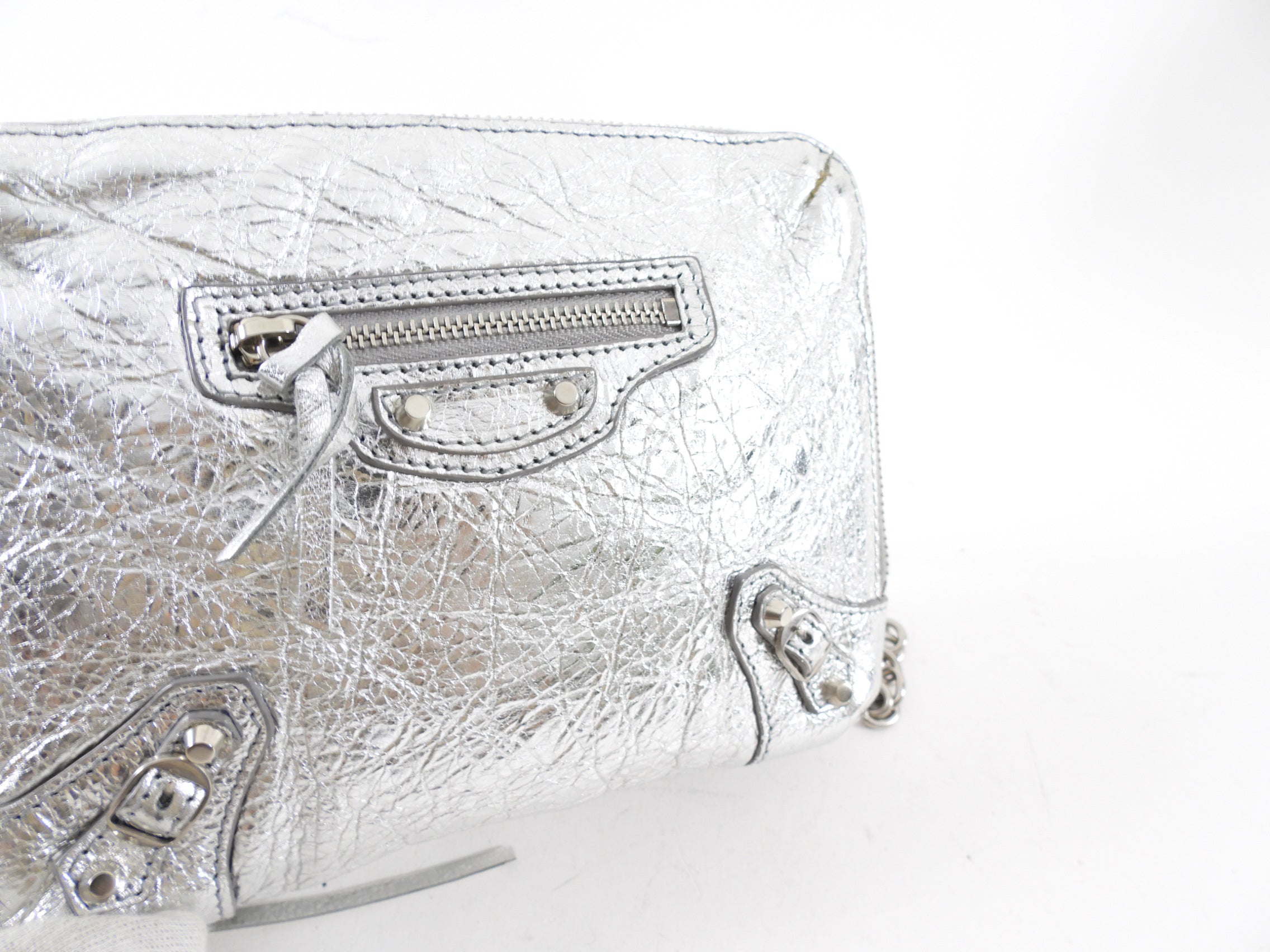 Balenciaga Silver Metallic Reporter Chain Crossbody Bag