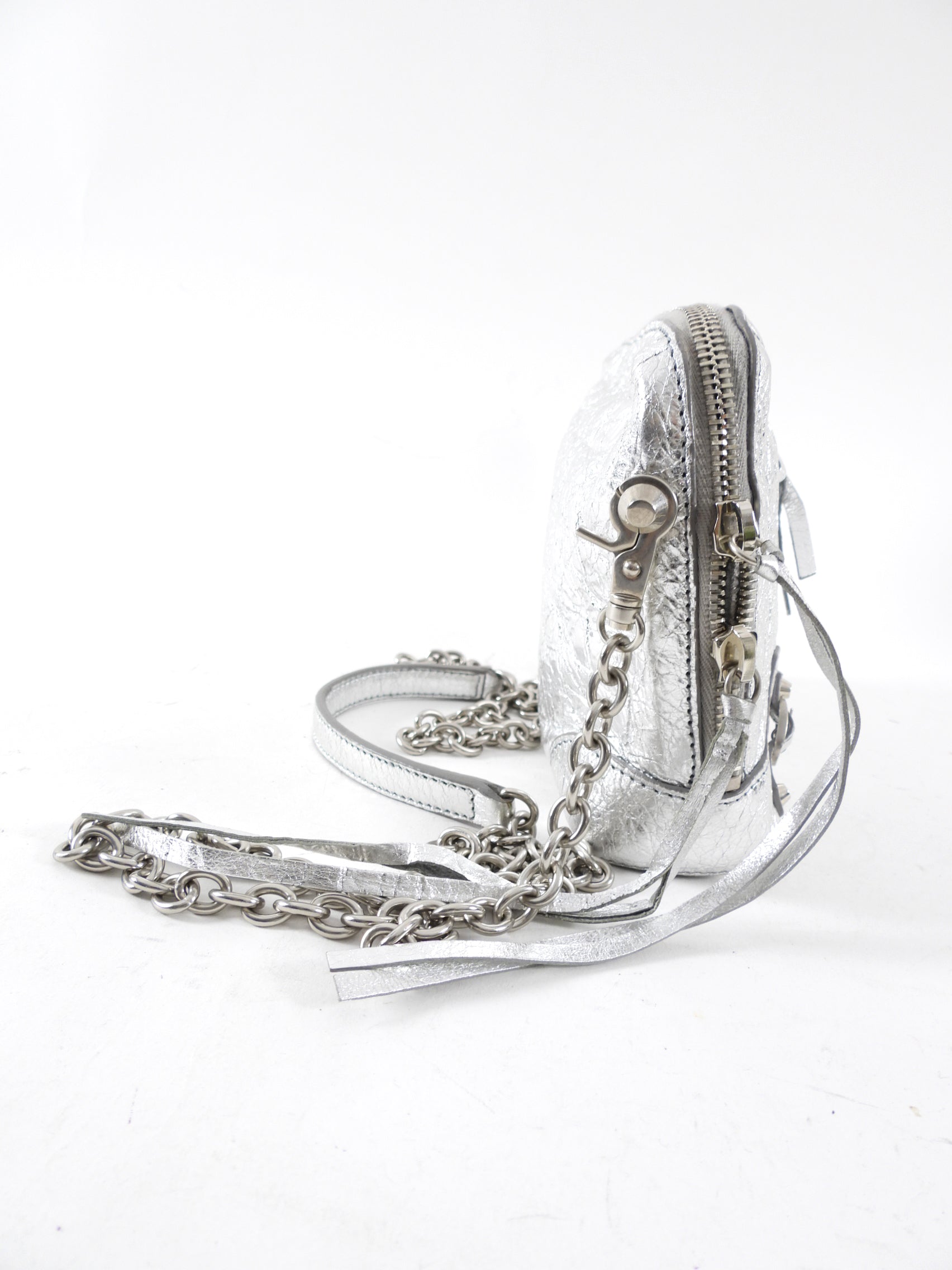 Balenciaga Silver Metallic Reporter Chain Crossbody Bag