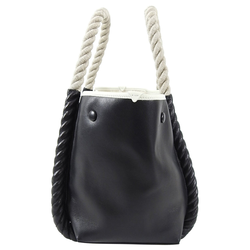 Balenciaga Black Leather Logo Cabas Cord Rope Bag