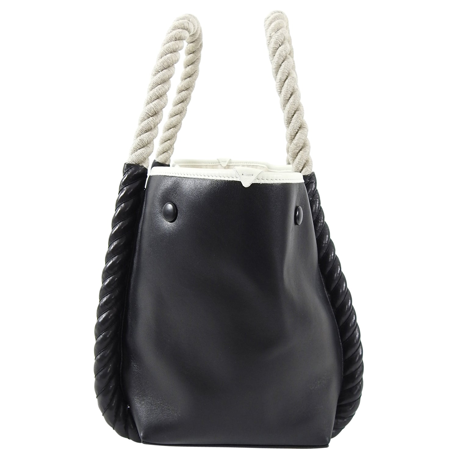 Balenciaga Black Leather Logo Cabas Cord Rope Bag