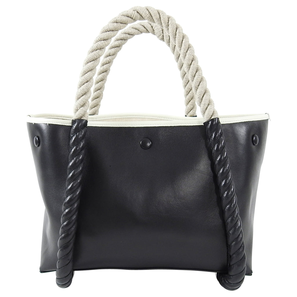 Balenciaga Black Leather Logo Cabas Cord Rope Bag