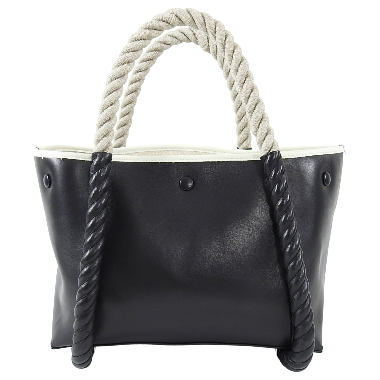 Balenciaga Black Leather Logo Cabas Cord Rope Bag
