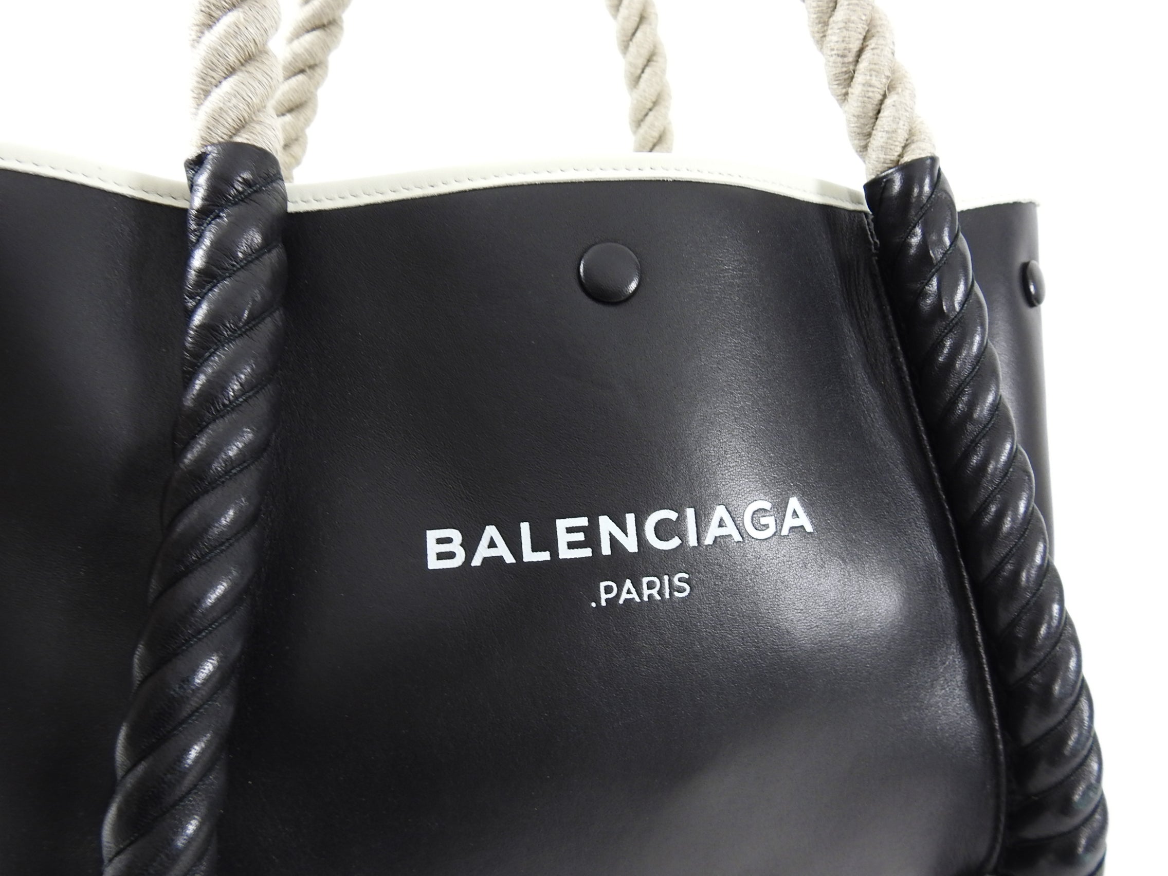 Balenciaga Black Leather Logo Cabas Cord Rope Bag