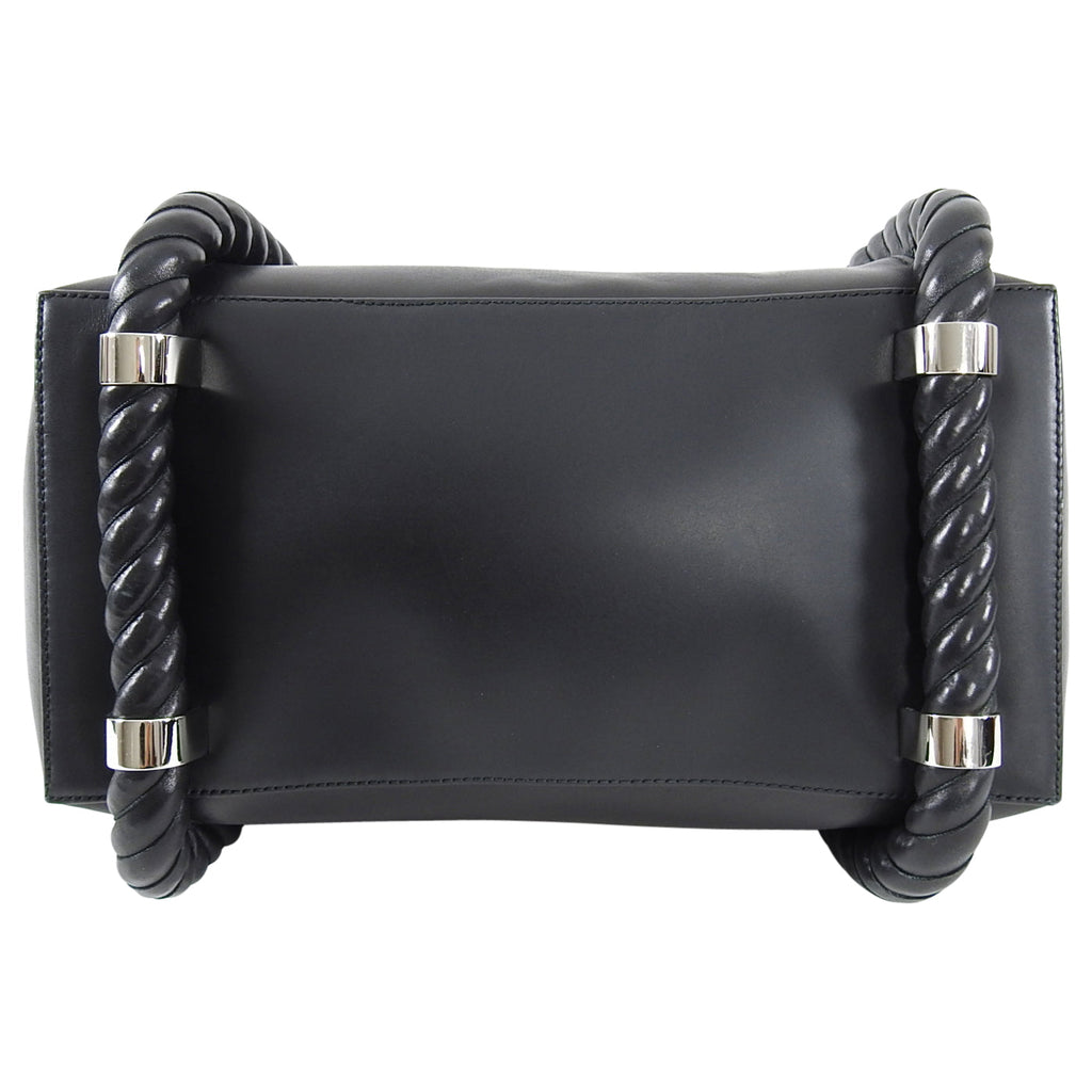 Balenciaga Black Leather Logo Cabas Cord Rope Bag