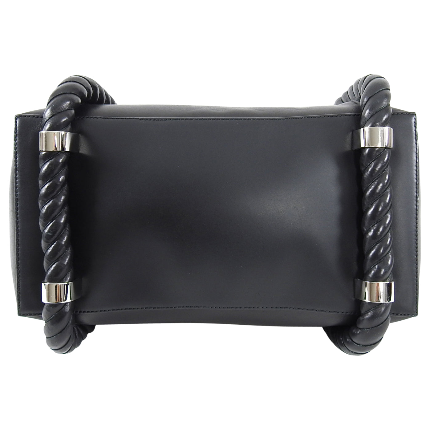 Balenciaga Black Leather Logo Cabas Cord Rope Bag