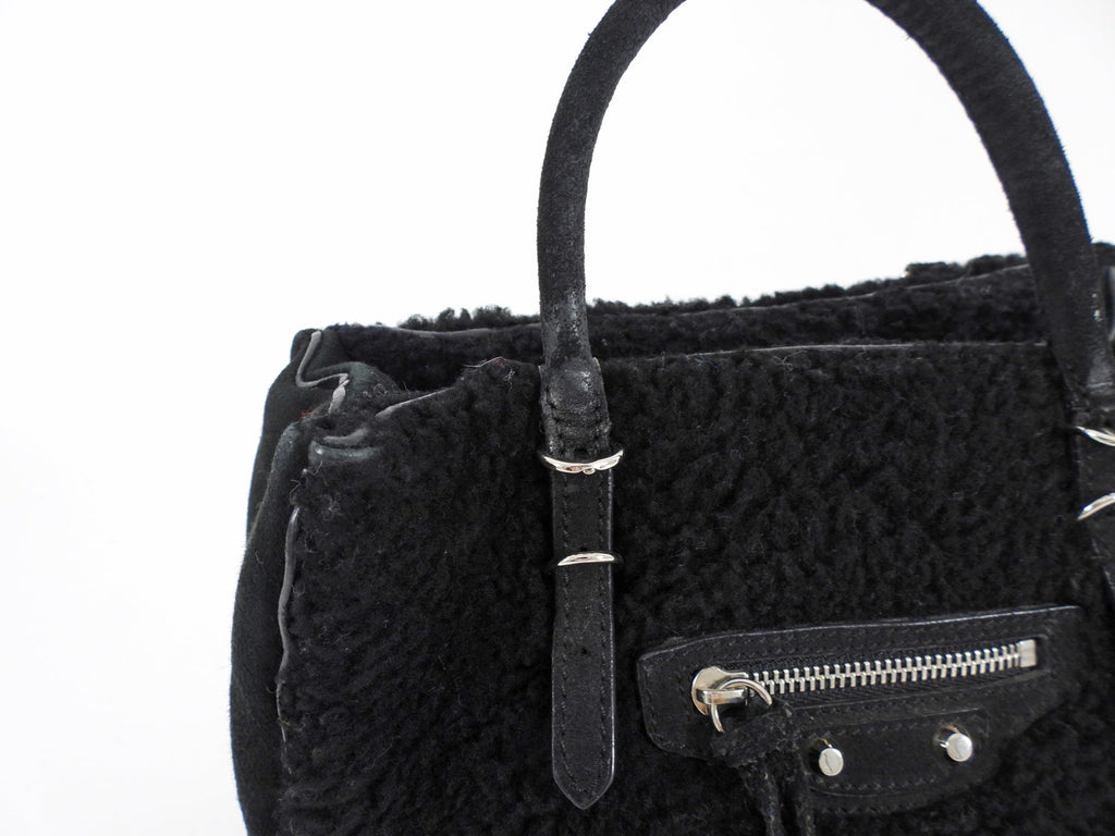 Balenciaga Black Shearling and Suede Papier Mini Tote Bag