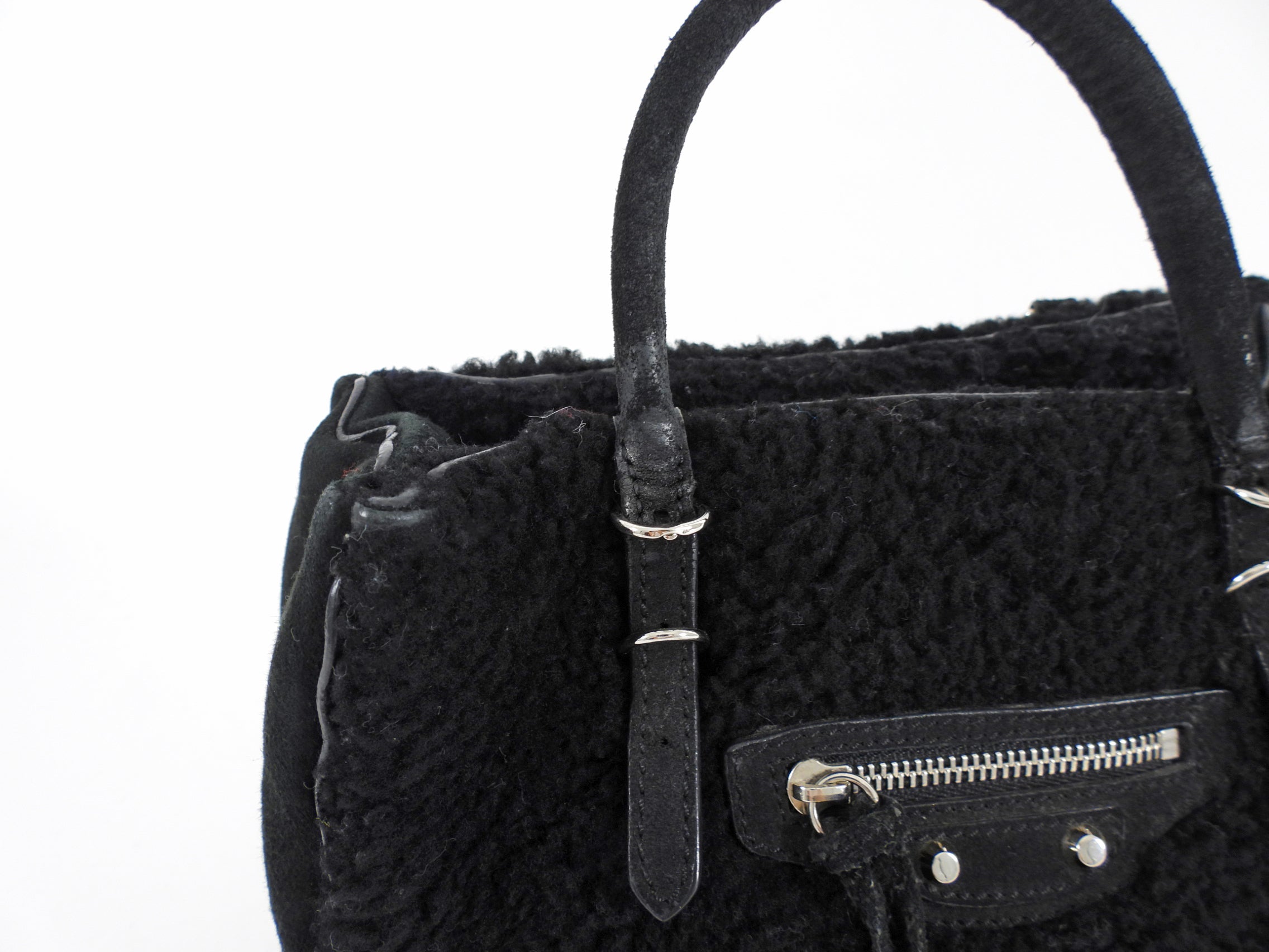 Balenciaga Black Shearling and Suede Papier Mini Tote Bag