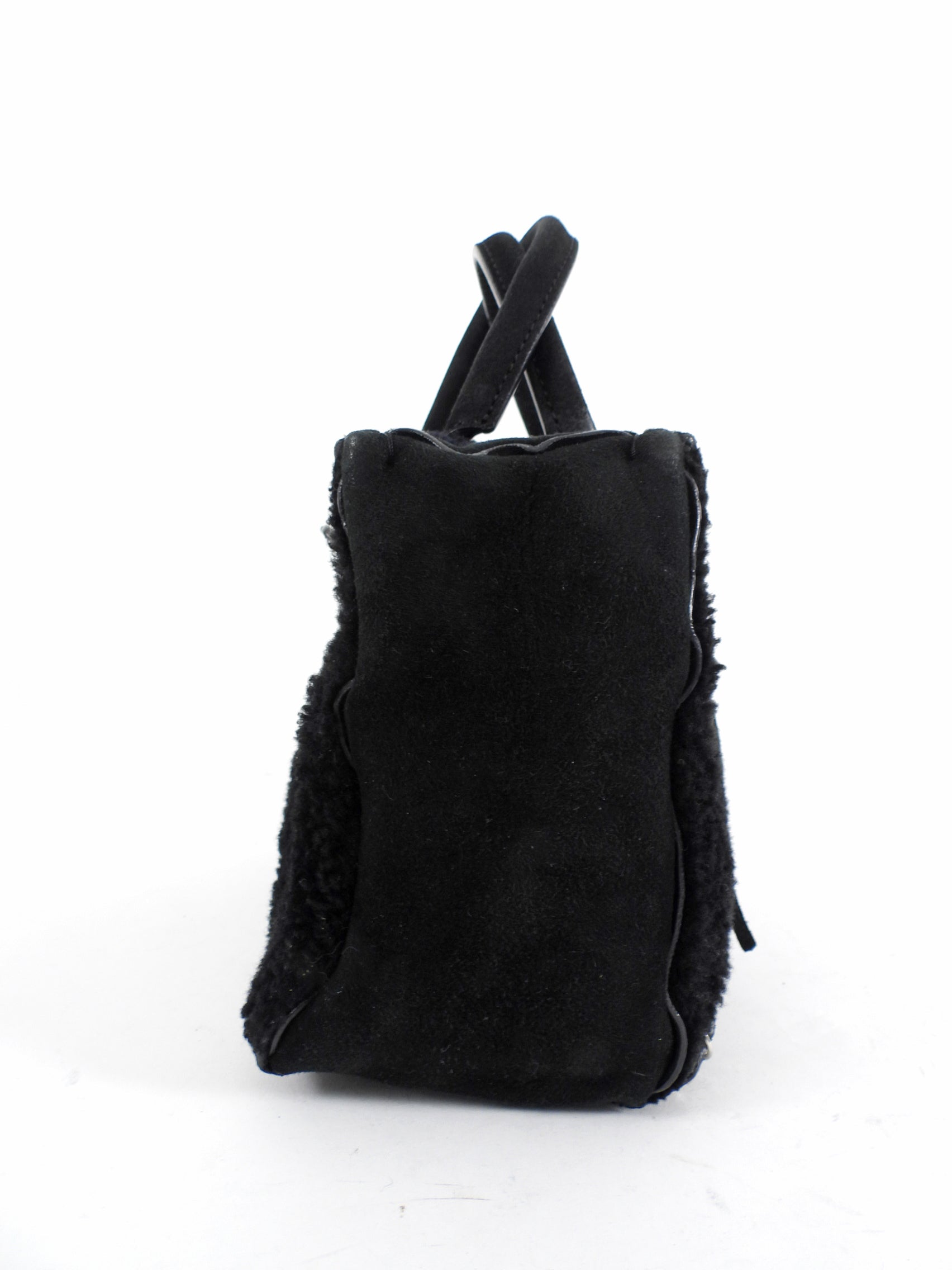 Balenciaga Black Shearling and Suede Papier Mini Tote Bag