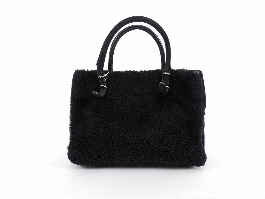 Balenciaga Black Shearling and Suede Papier Mini Tote Bag