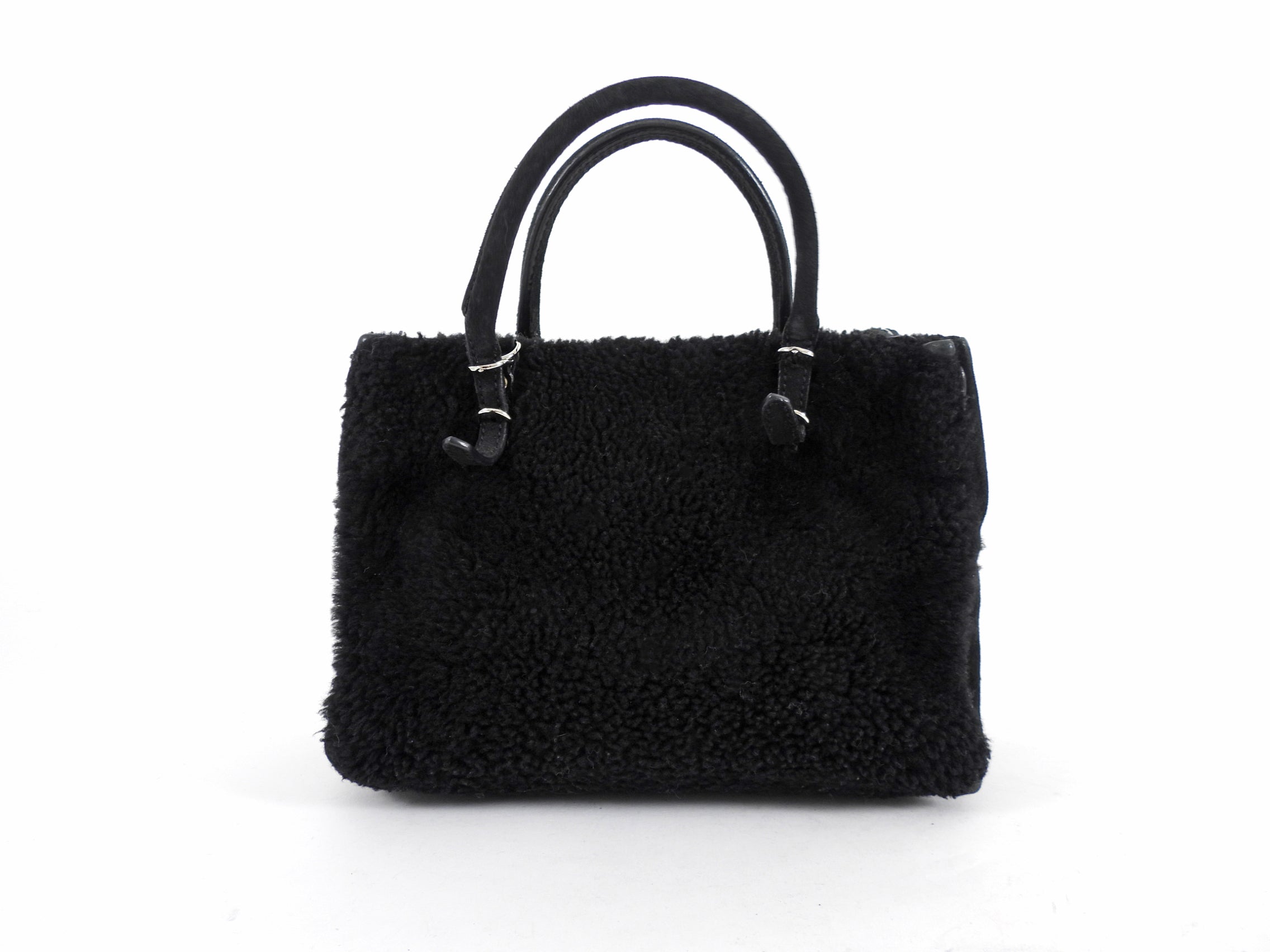 Balenciaga Black Shearling and Suede Papier Mini Tote Bag