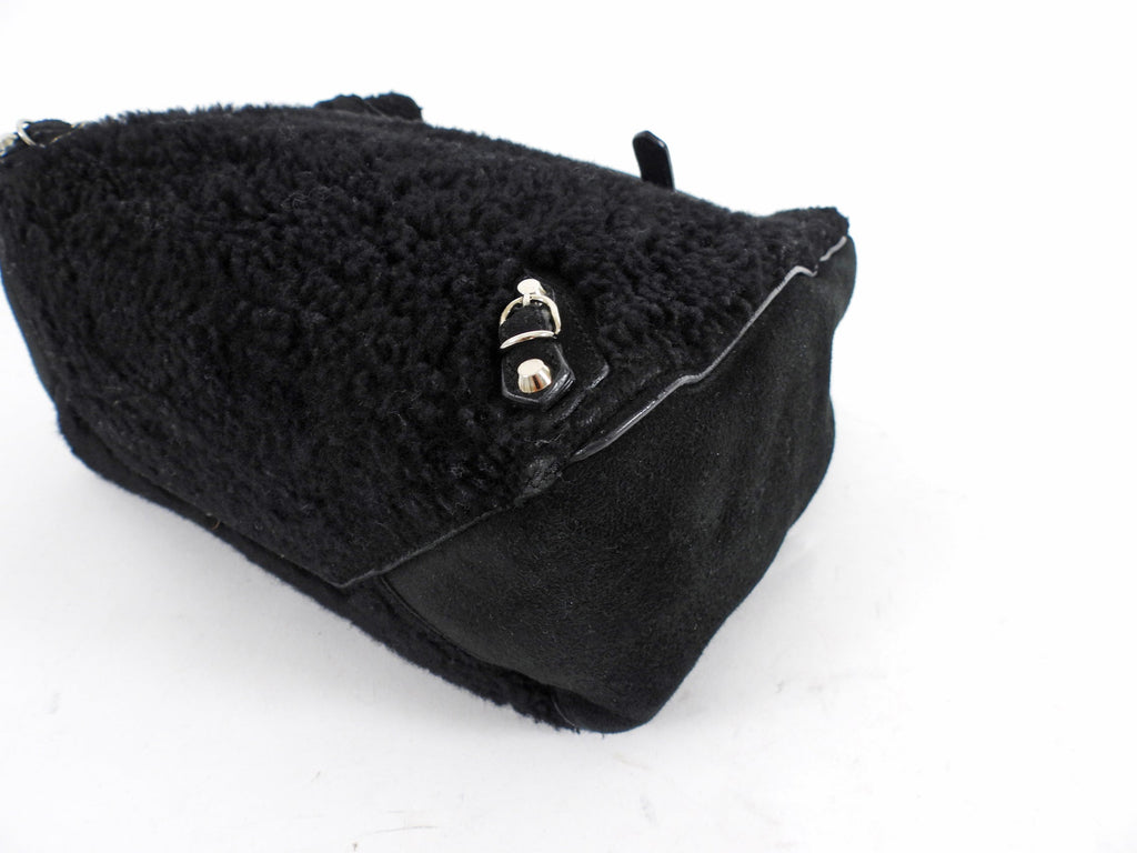 Balenciaga Black Shearling and Suede Papier Mini Tote Bag