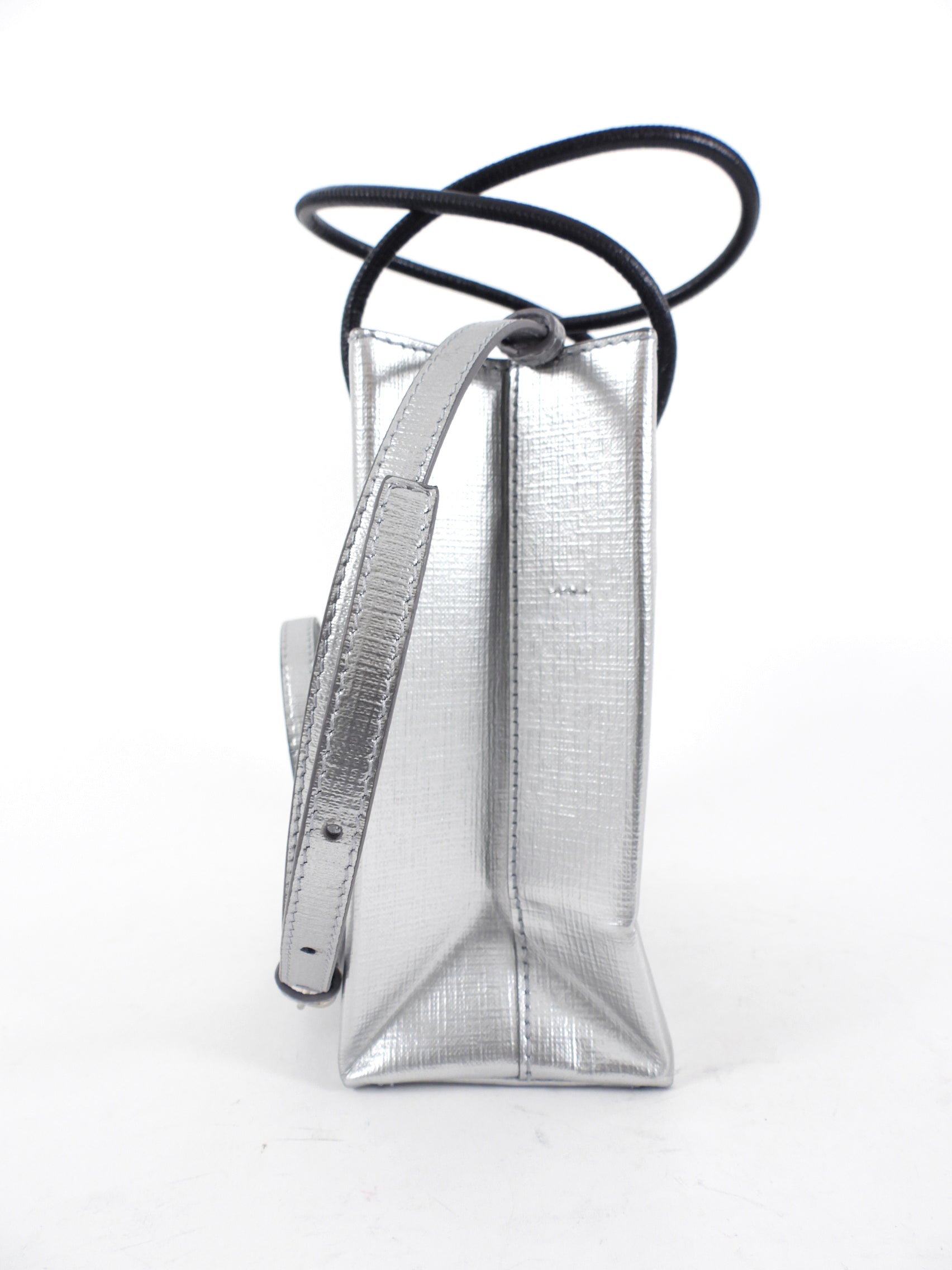 Balenciaga Silver Logo Shopping XXS North South Bag