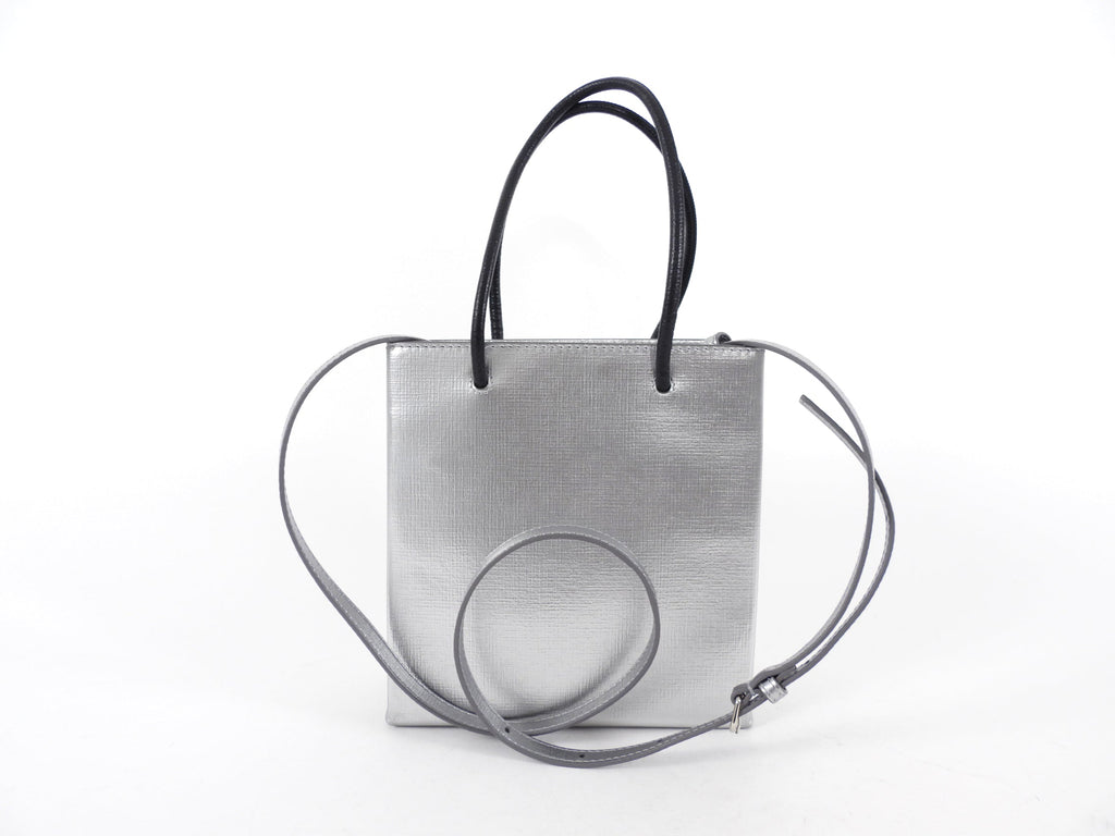 Balenciaga Silver Logo Shopping XXS North South Bag
