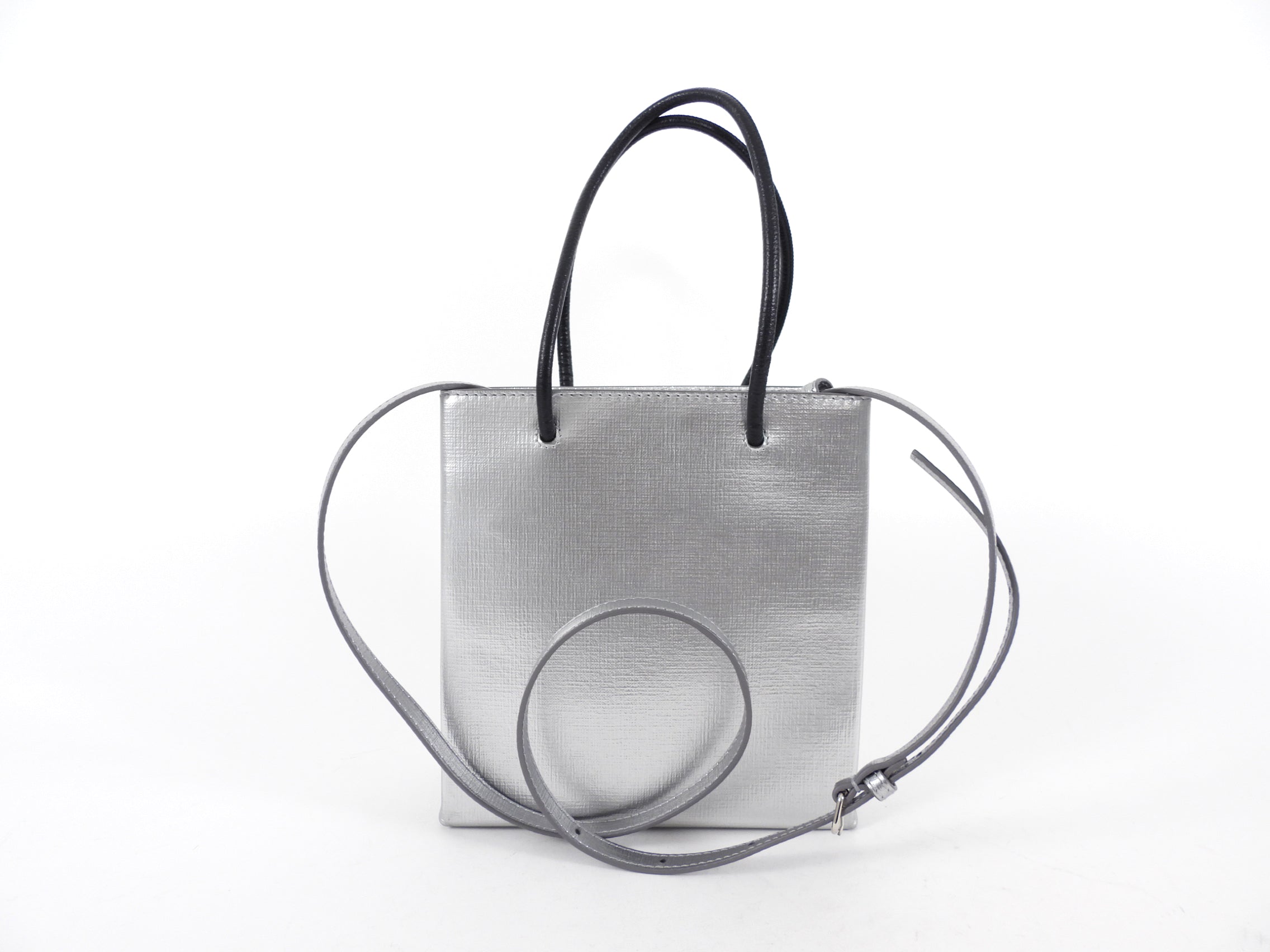 Balenciaga Silver Logo Shopping XXS North South Bag