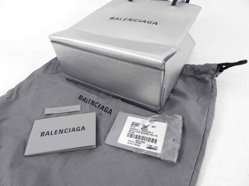 Balenciaga Silver Logo Shopping XXS North South Bag