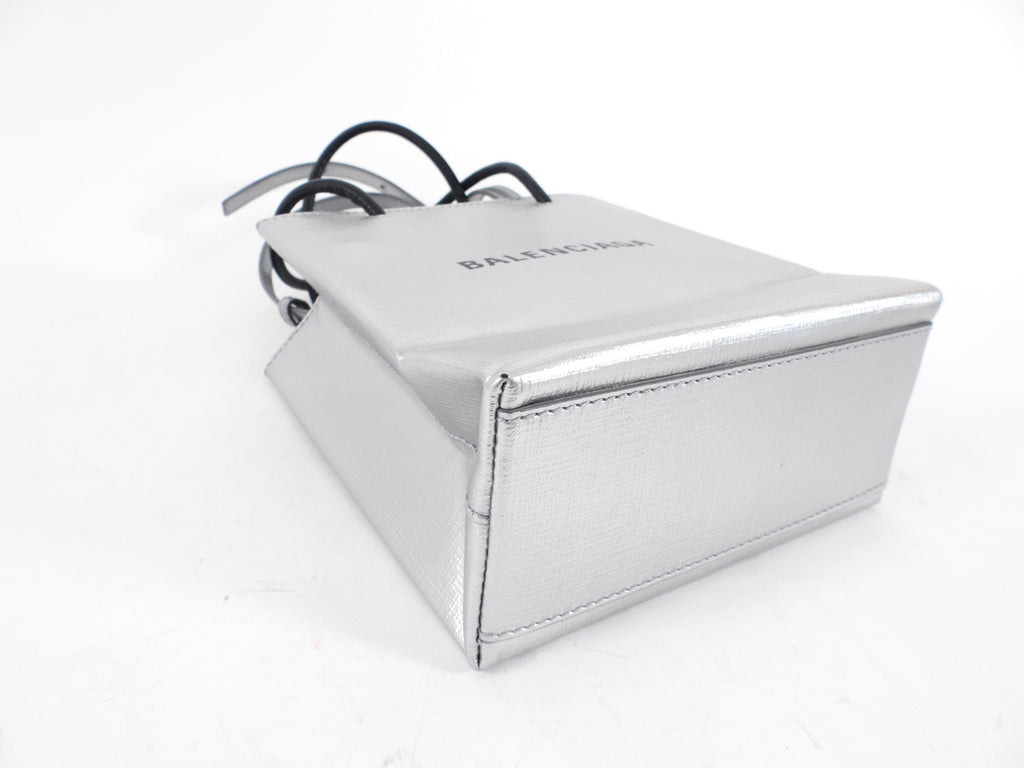 Balenciaga Silver Logo Shopping XXS North South Bag