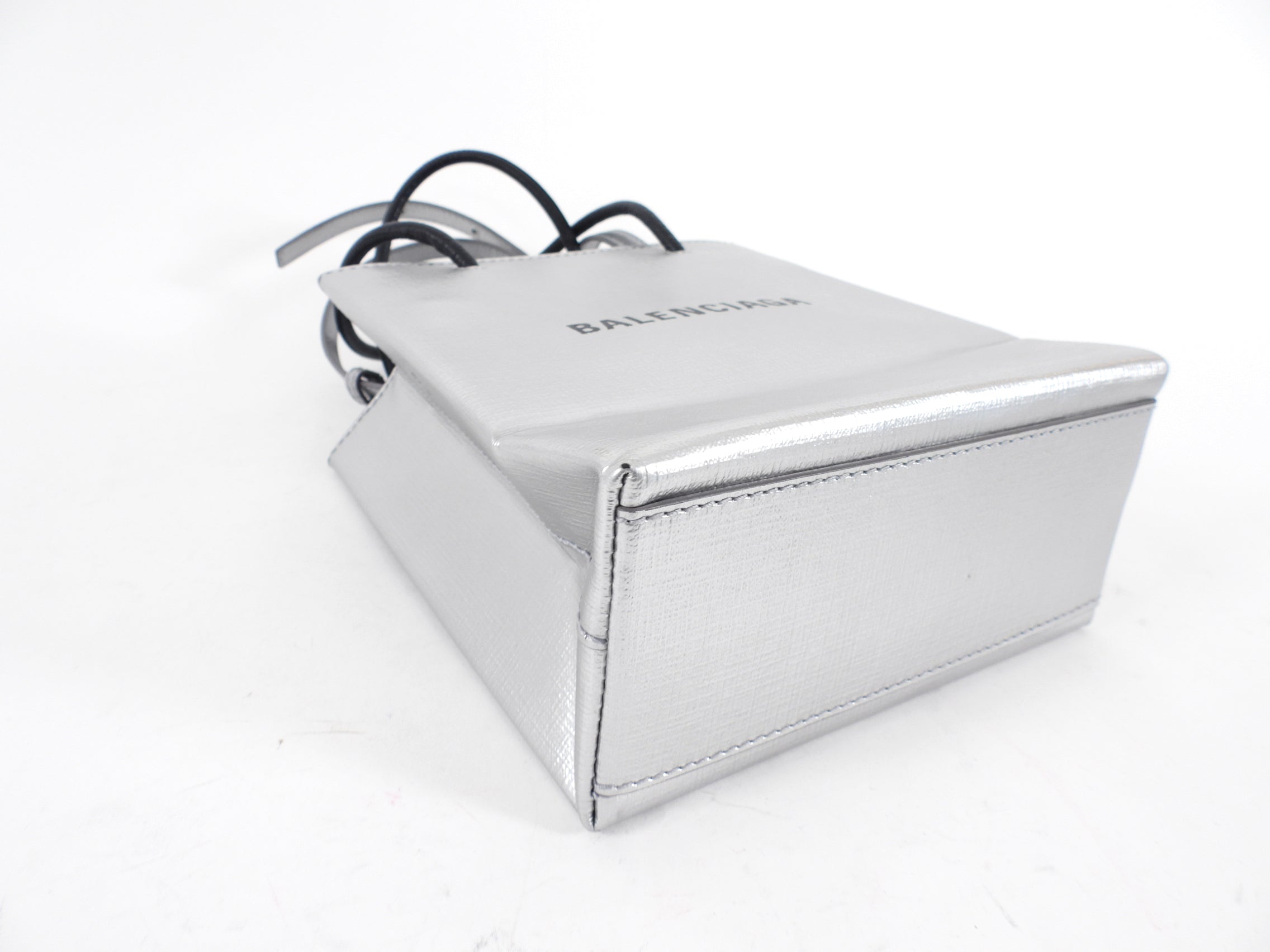 Balenciaga Silver Logo Shopping XXS North South Bag