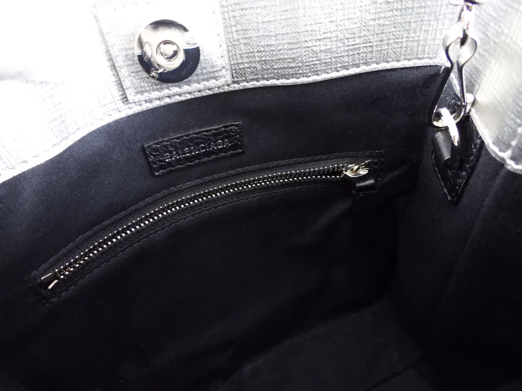 Balenciaga Silver Logo Shopping XXS North South Bag